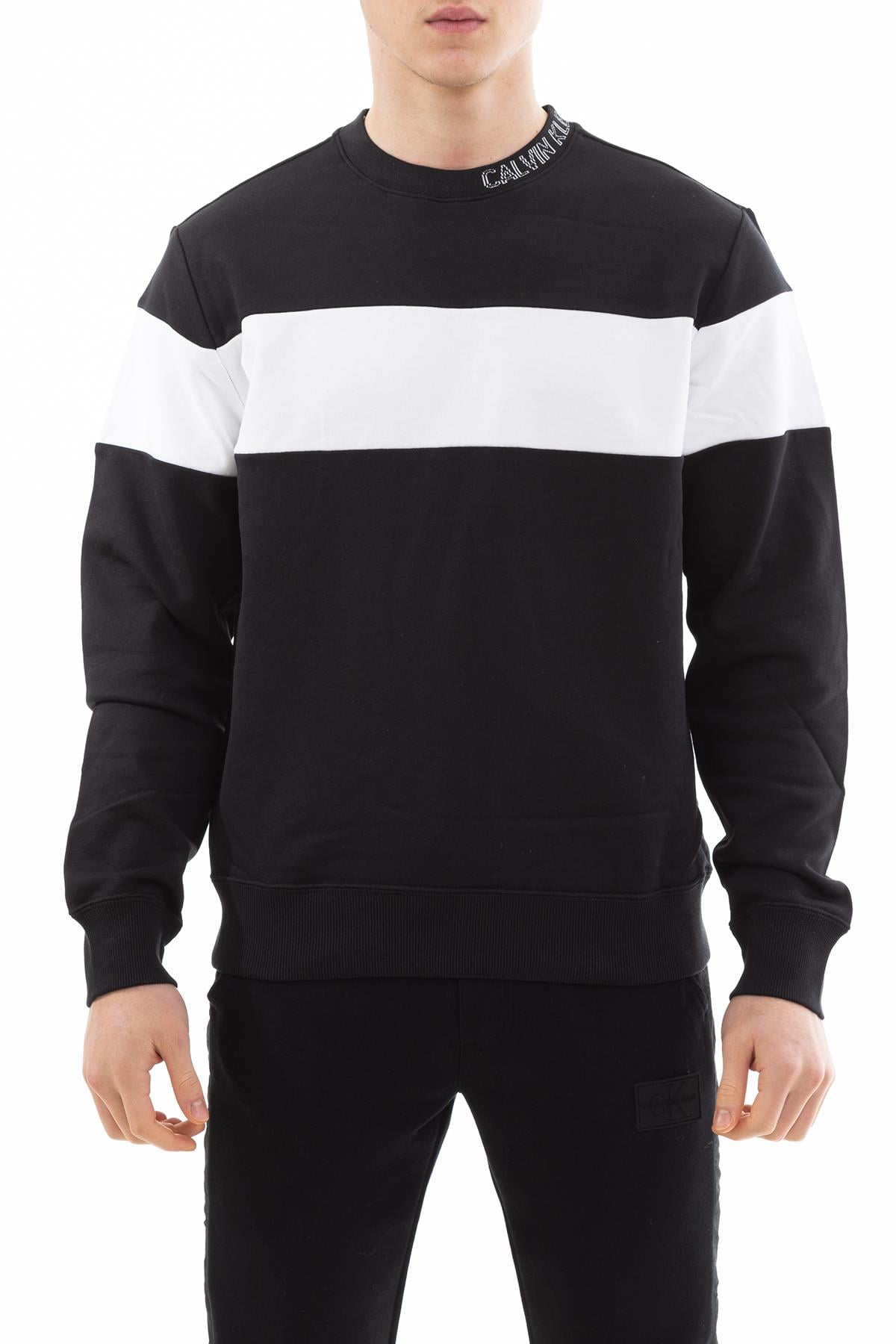 Calvin Klein  Collar Logo Block Stripe Erkek Sweatshirt