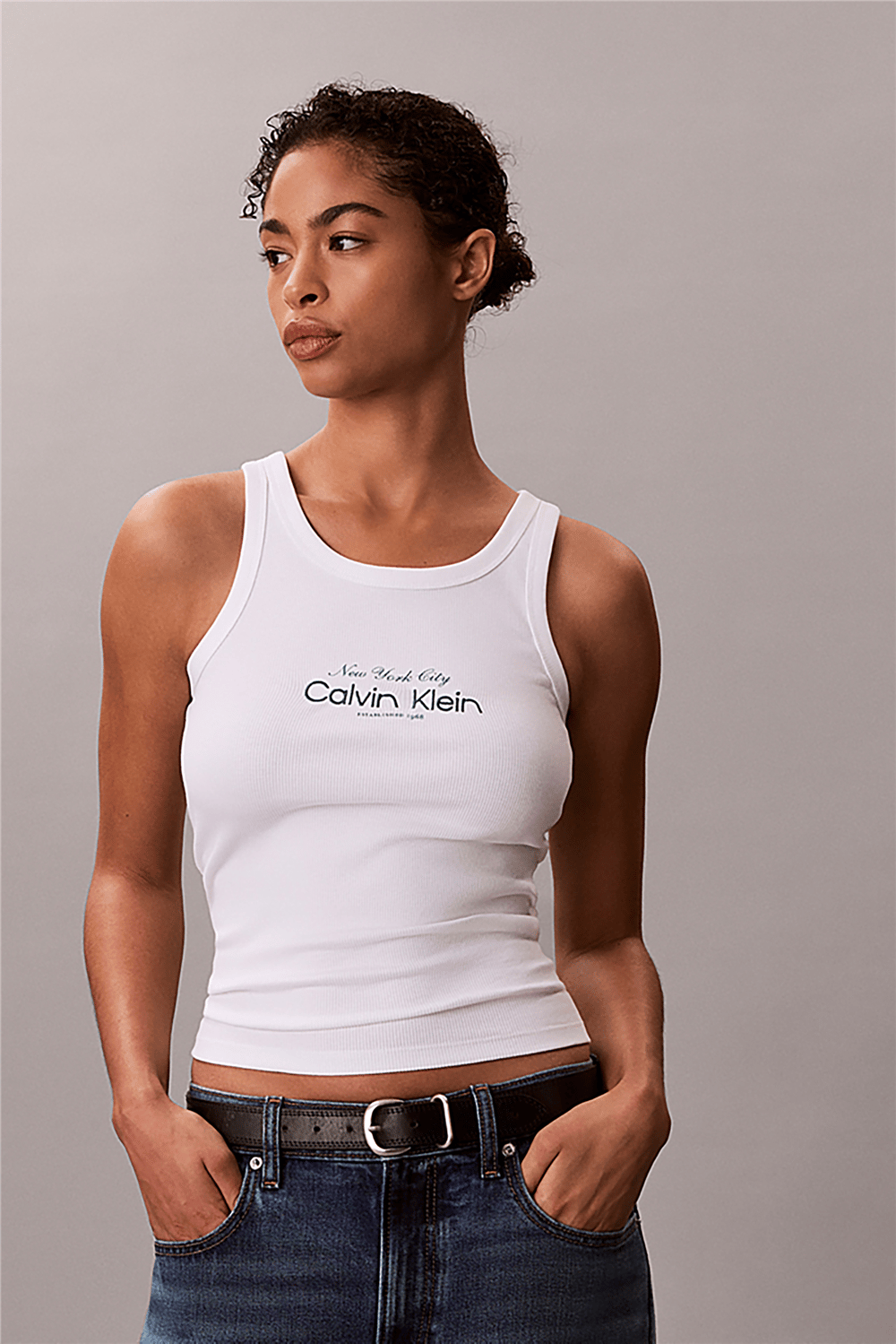 Calvin Klein Contour 2X2 Rib Grap Kadın Kolsuz T-Shirt