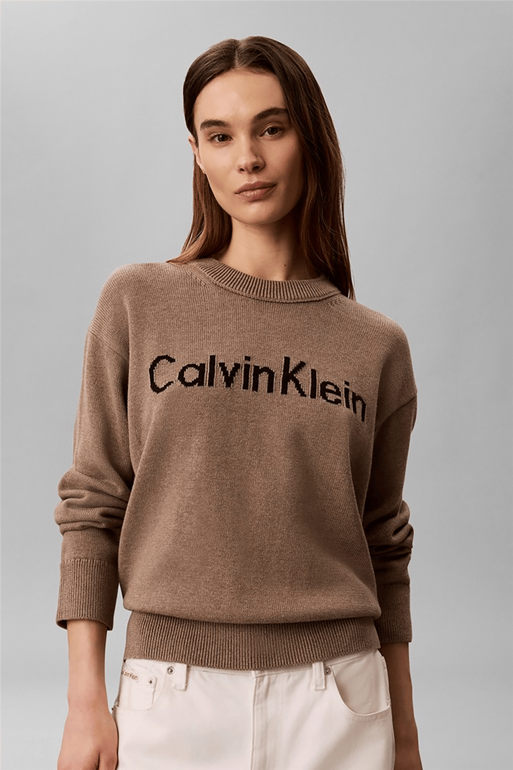 Calvin Klein Contrast Logo Ls Sweater Kadın Triko