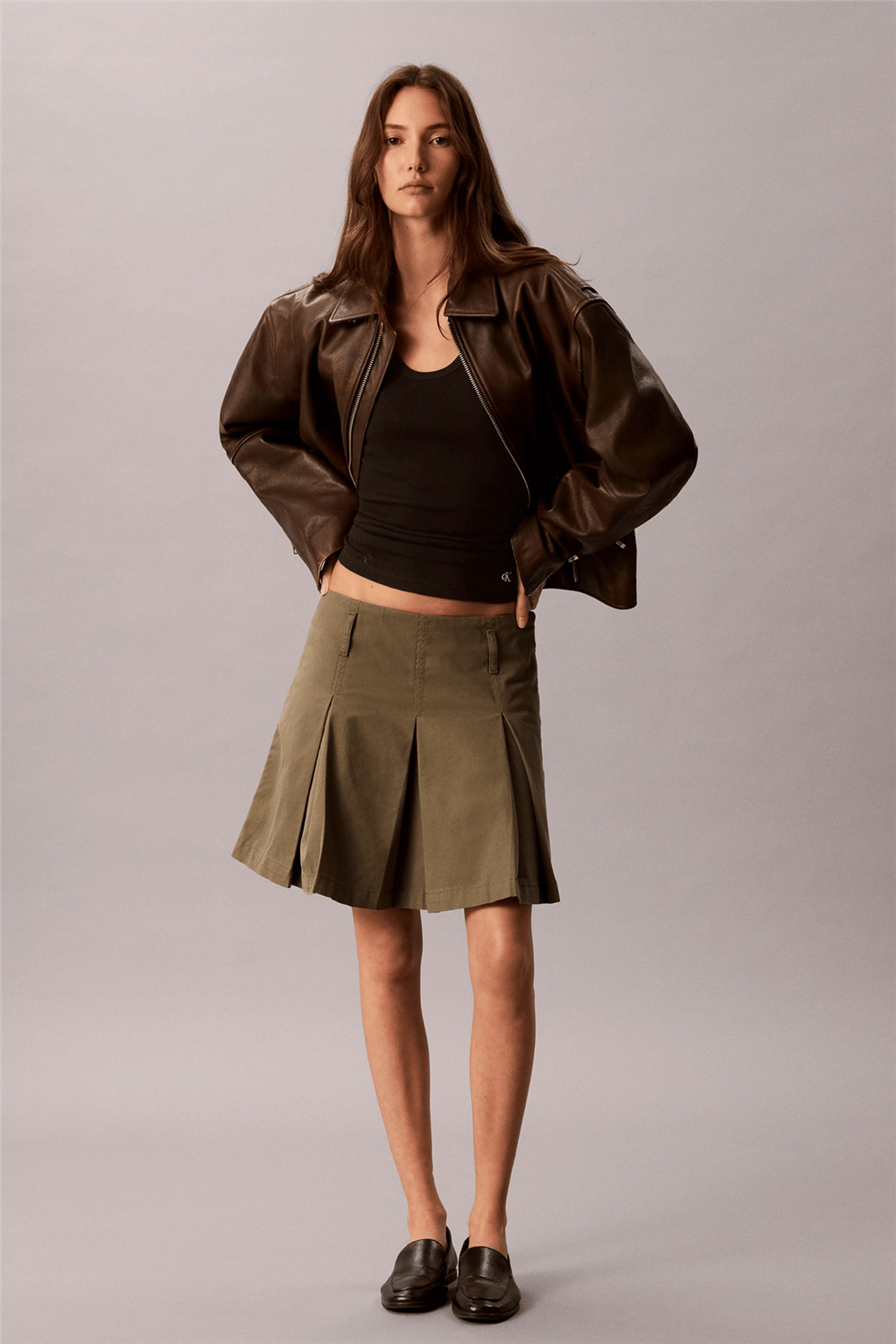 Calvin Klein Cotton Canvas Mini Skirt Kadın Etek Yeşil