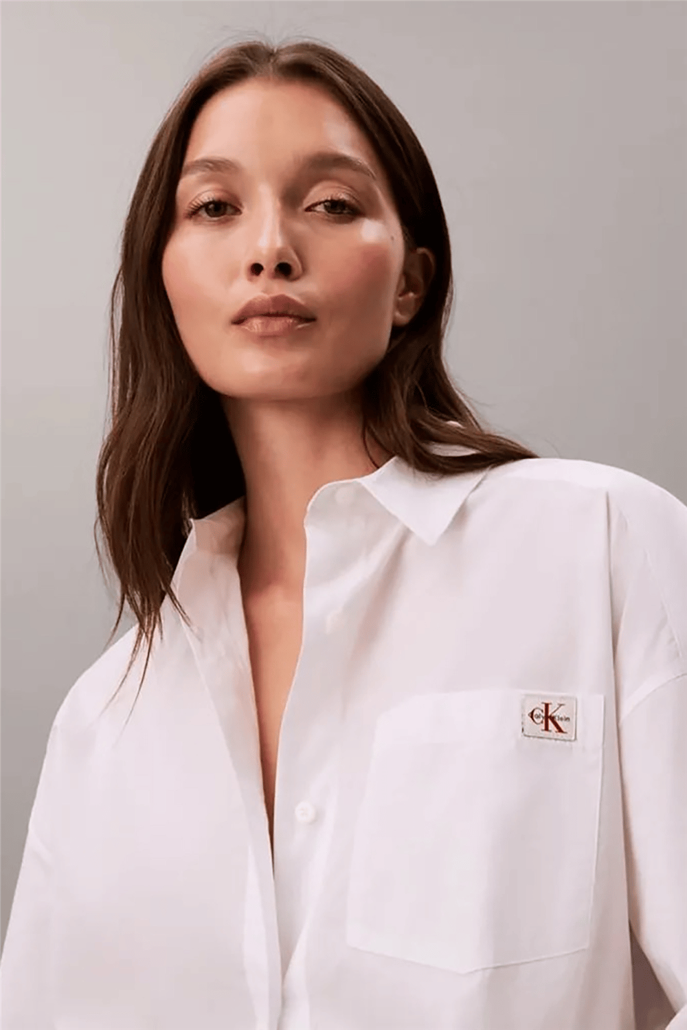 Calvin Klein Cotton Poplin Cropped Shirt Wove Kadın Gömlek Beyaz