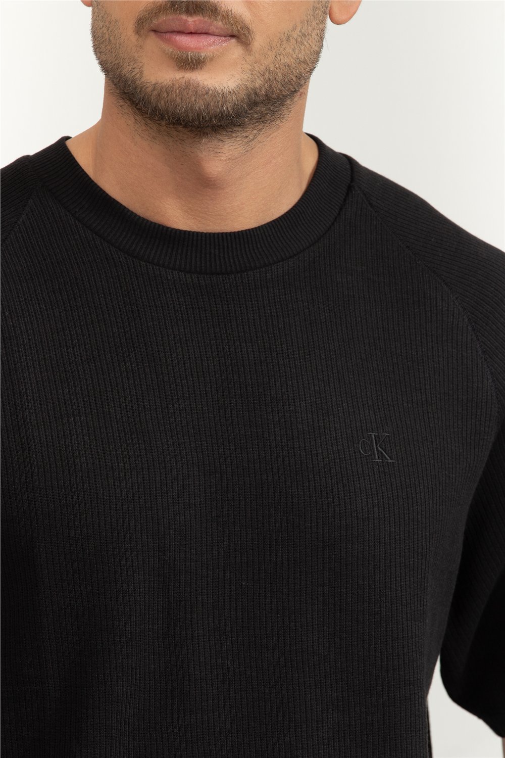 Calvin Klein Cozy Flatback Rib SS Relaxed Tee Erkek Bisiklet Yaka T-Shirt