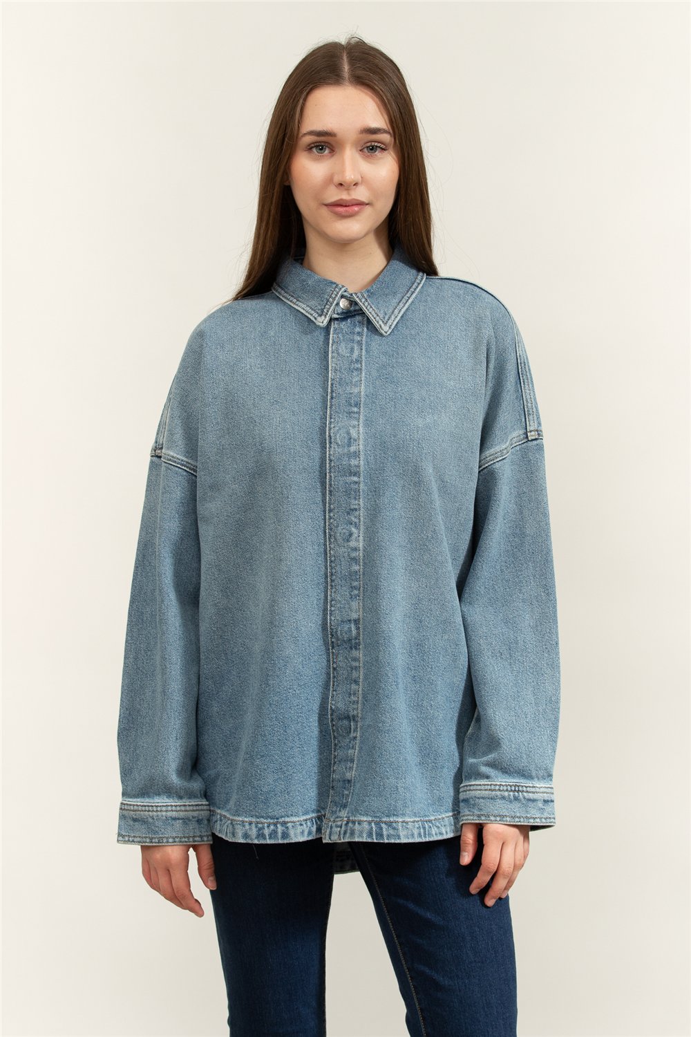 Calvin Klein Denim Boyfriend Shirt Overnight Kadın Kot Gömlek