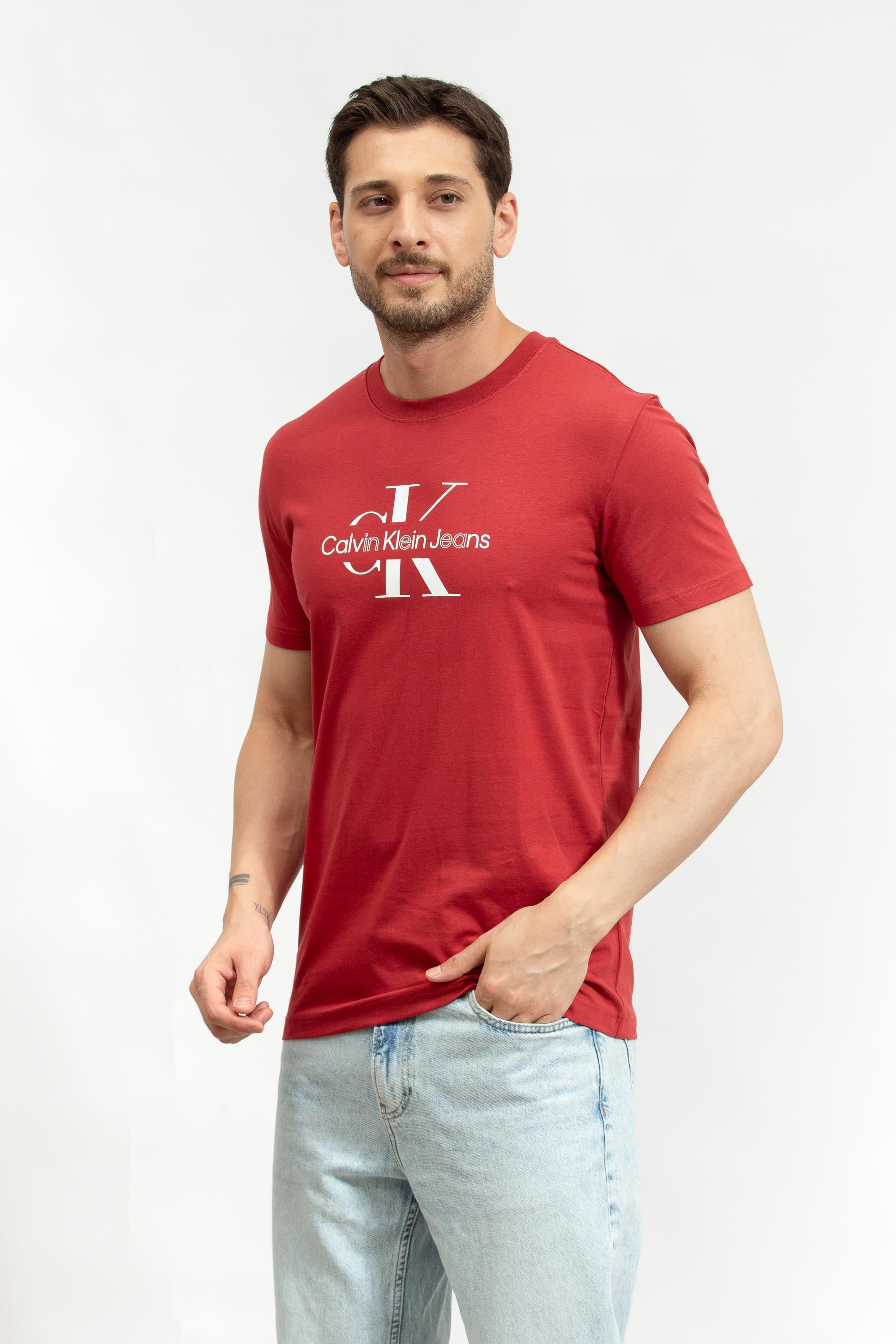Calvin Klein Disrupted Outline Monologo Erkek Bisiklet Yaka T-Shirt