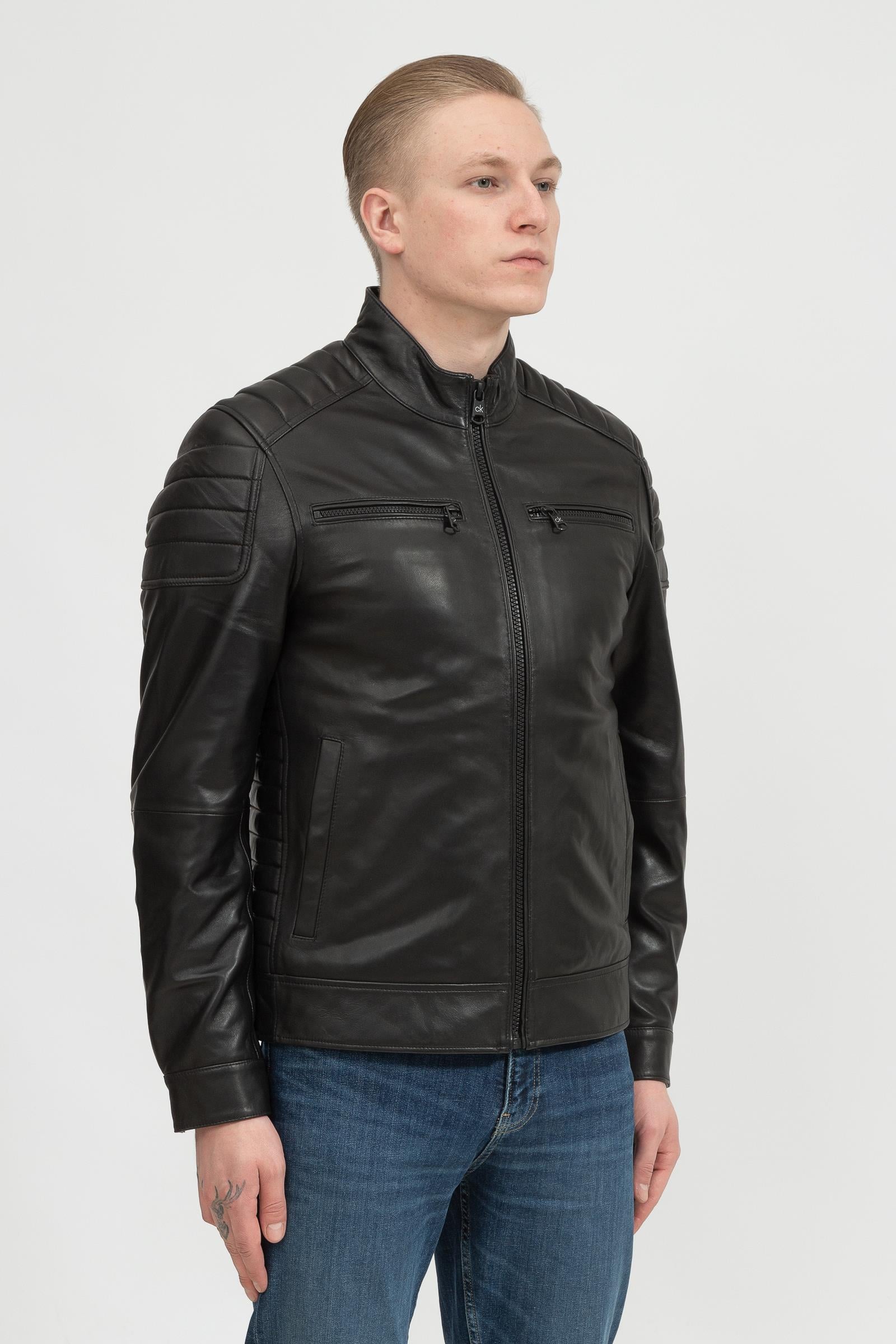 Calvin Klein Essential Leather Biker Jacket Erkek Deri Mont