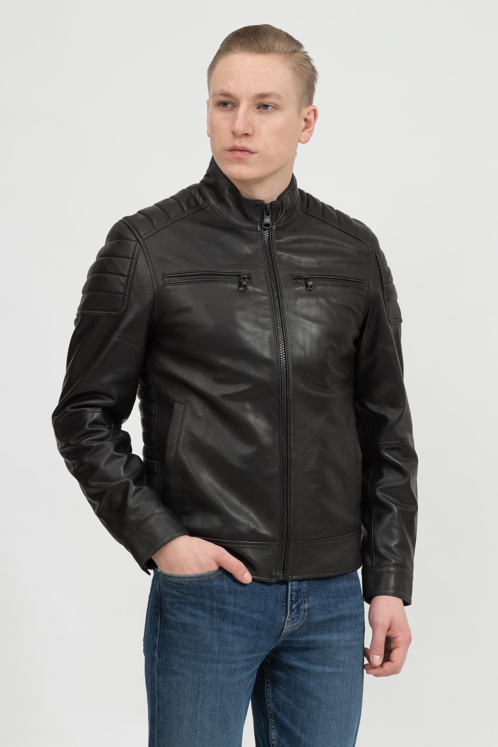 Calvin Klein Essential Leather Biker Jacket Erkek Deri Mont