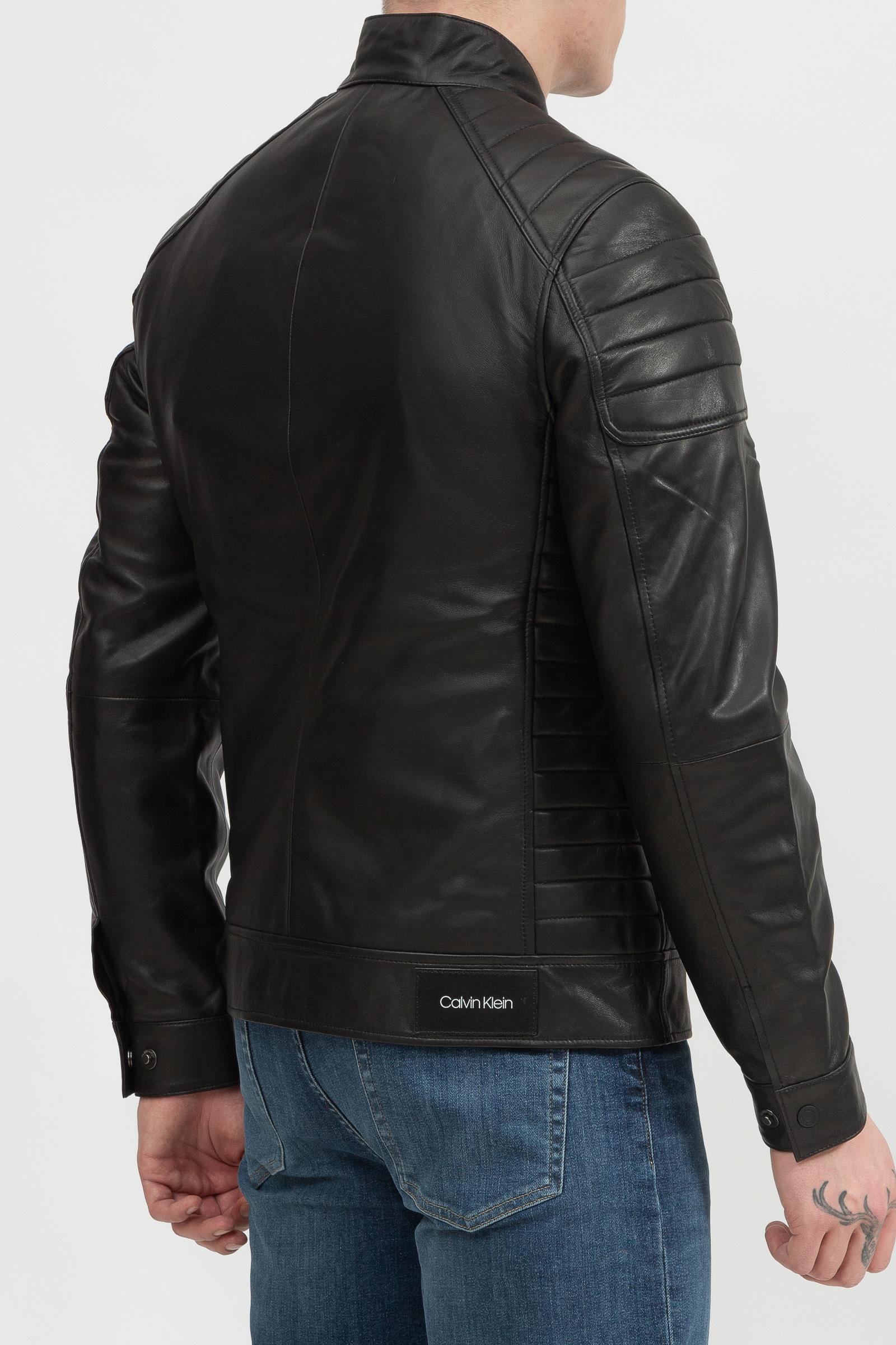 Calvin Klein Essential Leather Biker Jacket Erkek Deri Mont