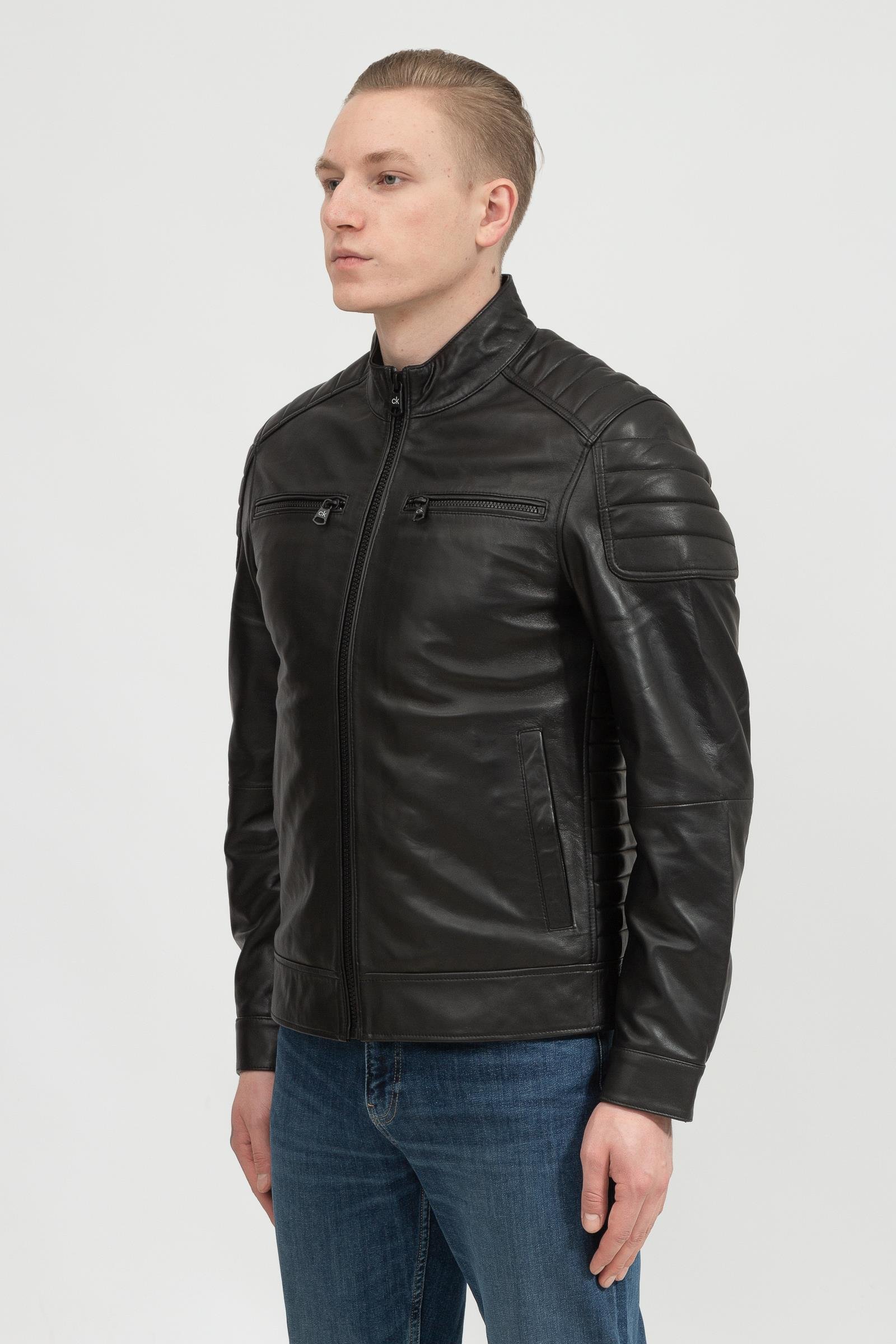 Calvin Klein Essential Leather Biker Jacket Erkek Deri Mont