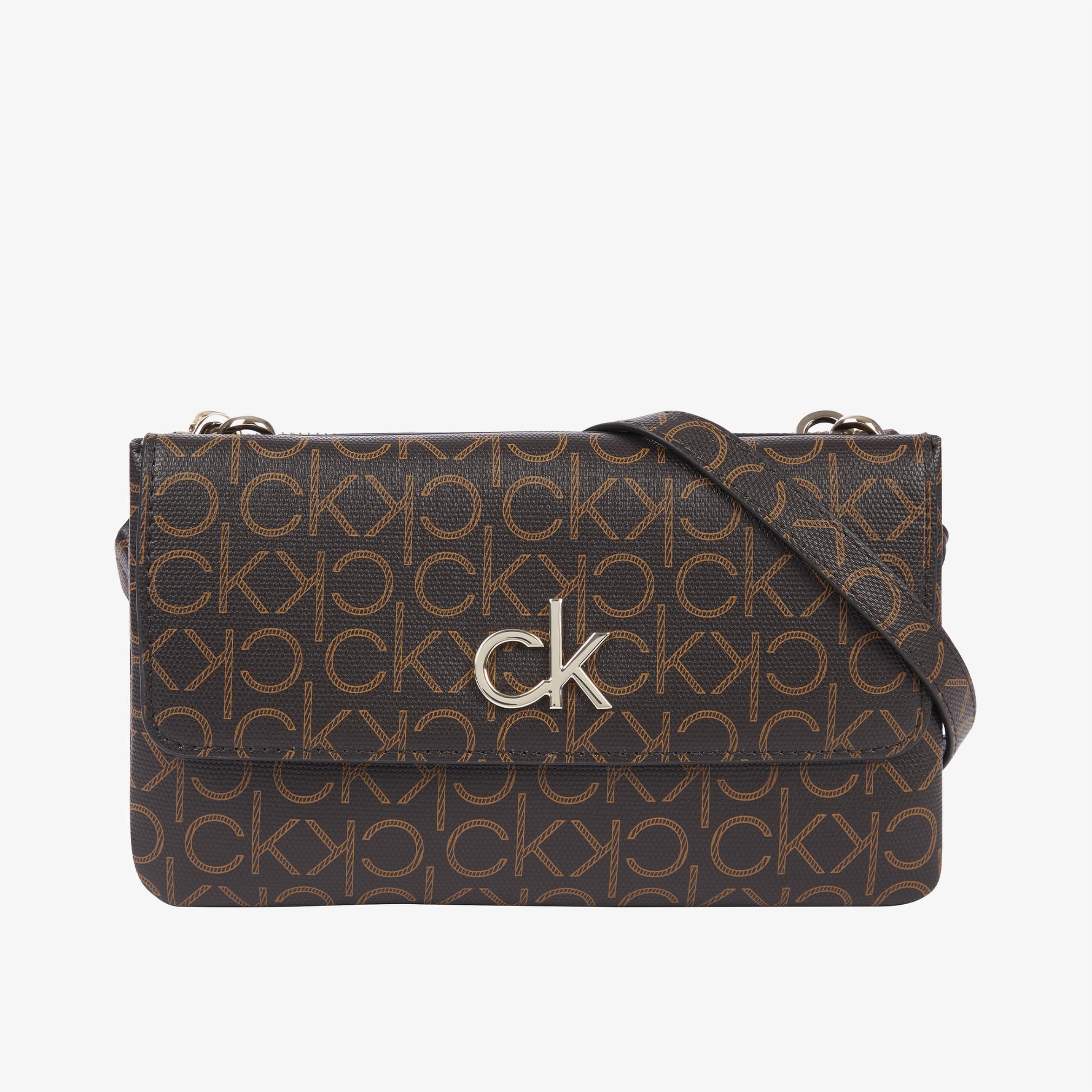 Calvin Klein Ew Dbl Comp Xbody W/Flap Mono Kadın Mini Omuz Çantası
