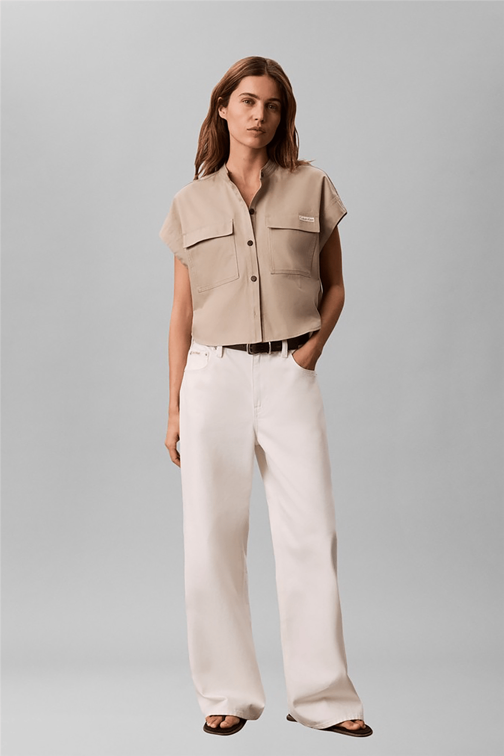 Calvin Klein Faux Denim Ss Relaxed Blouse Kadın Gömlek