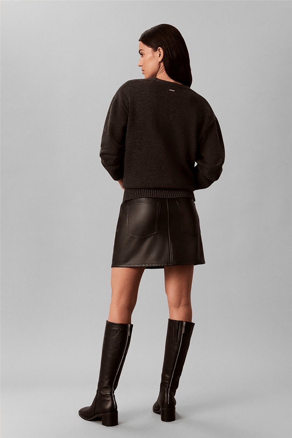 Calvin Klein Faux Leather 5 Pkt Mini Skirt Kadın Etek Siyah