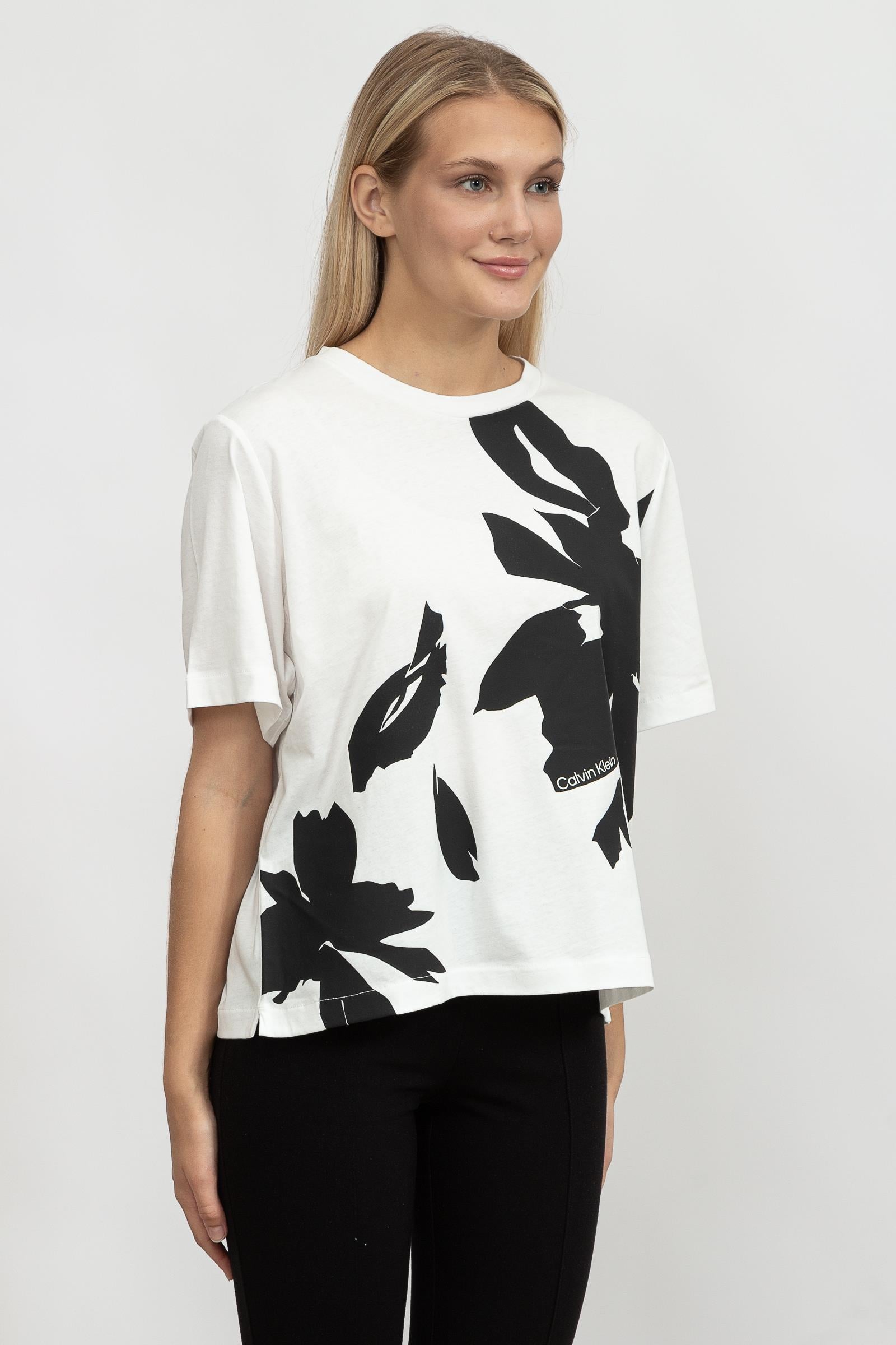 Calvin Klein Flower Print Modern Kadın Bisiklet Yaka T-Shirt