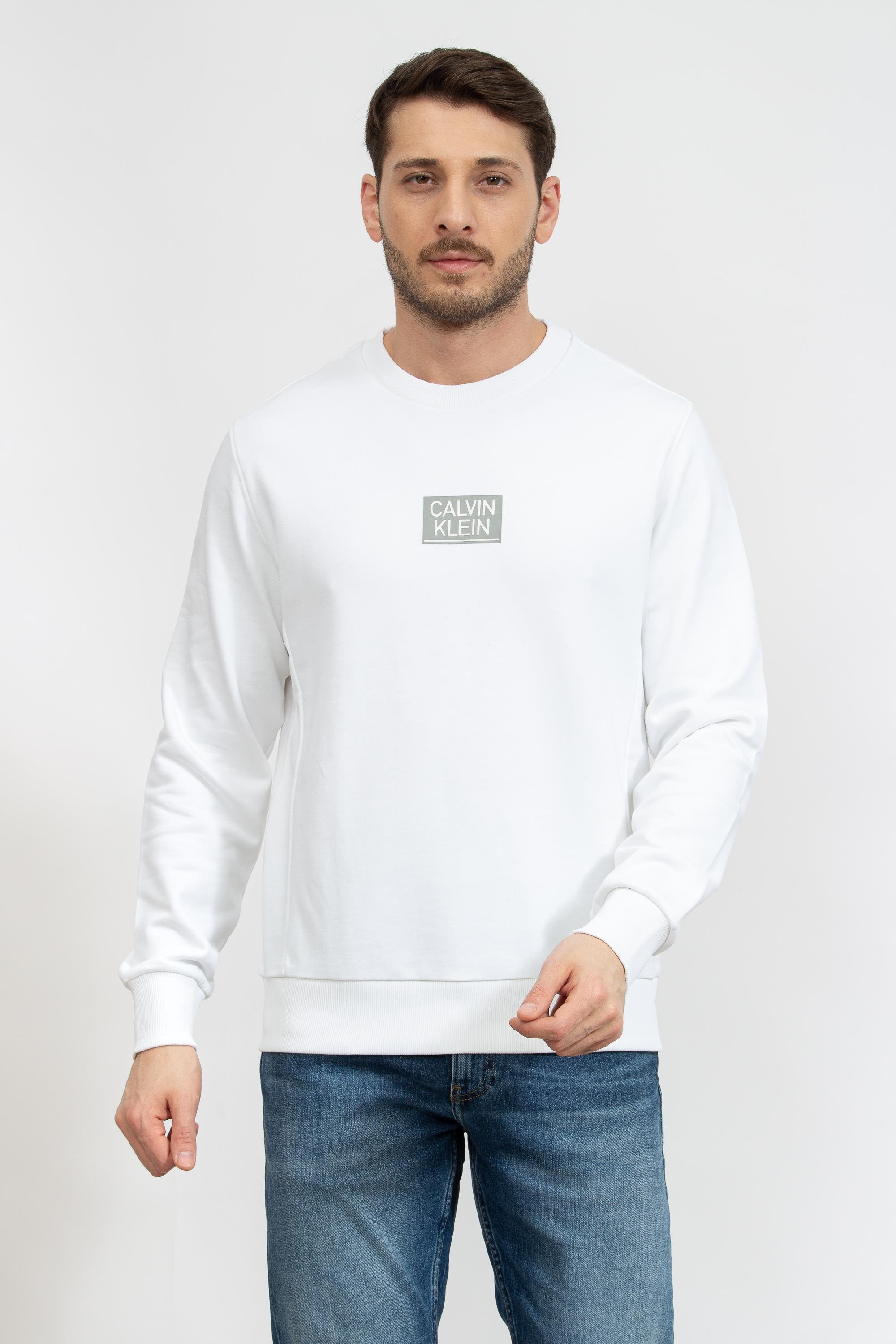 Calvin Klein Gloss Stencil Logo Erkek Bisiklet Yaka Sweatshirt
