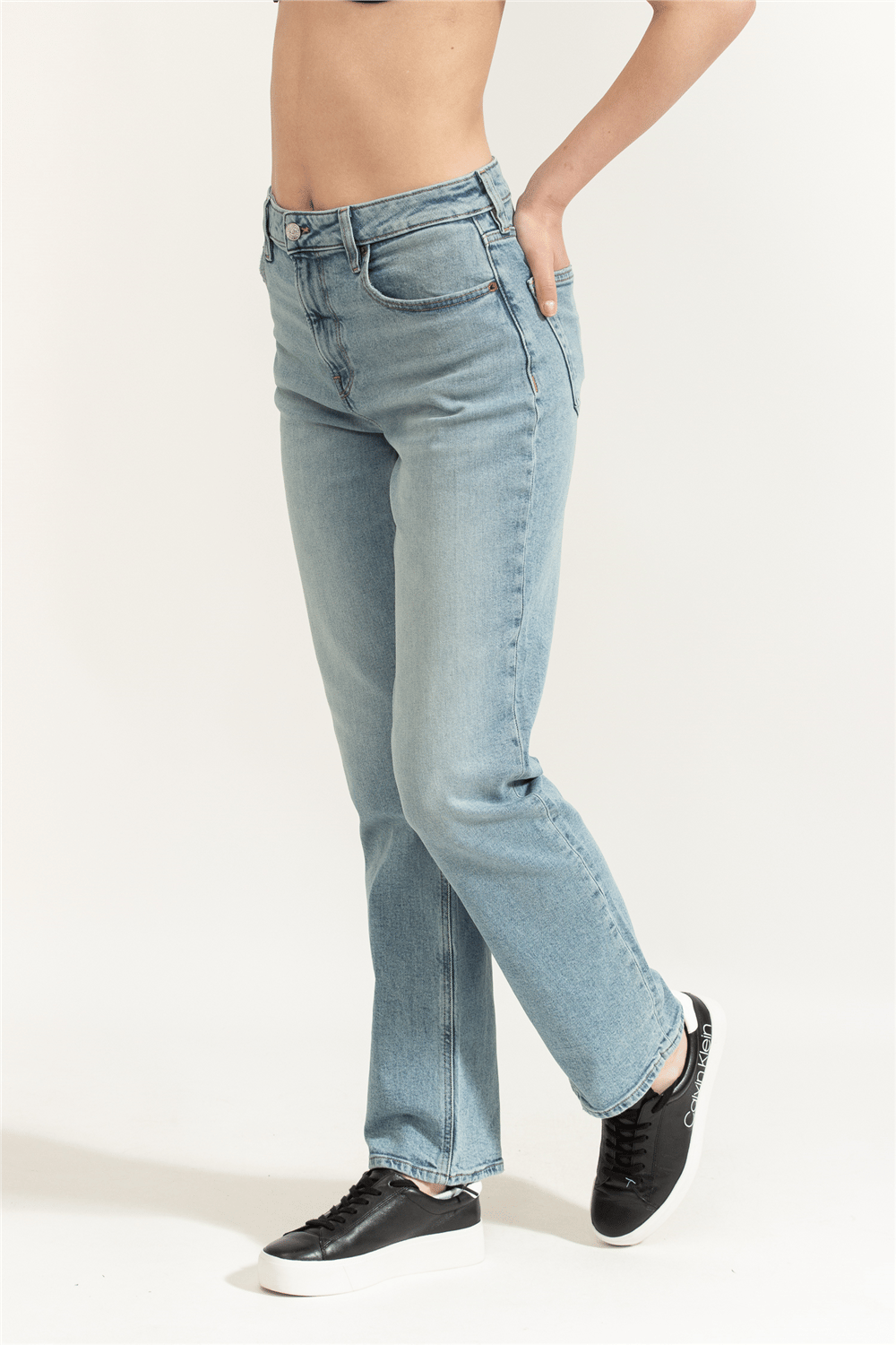 Calvin Klein High Rise Straight S Kadın Jean Pantolon Gri