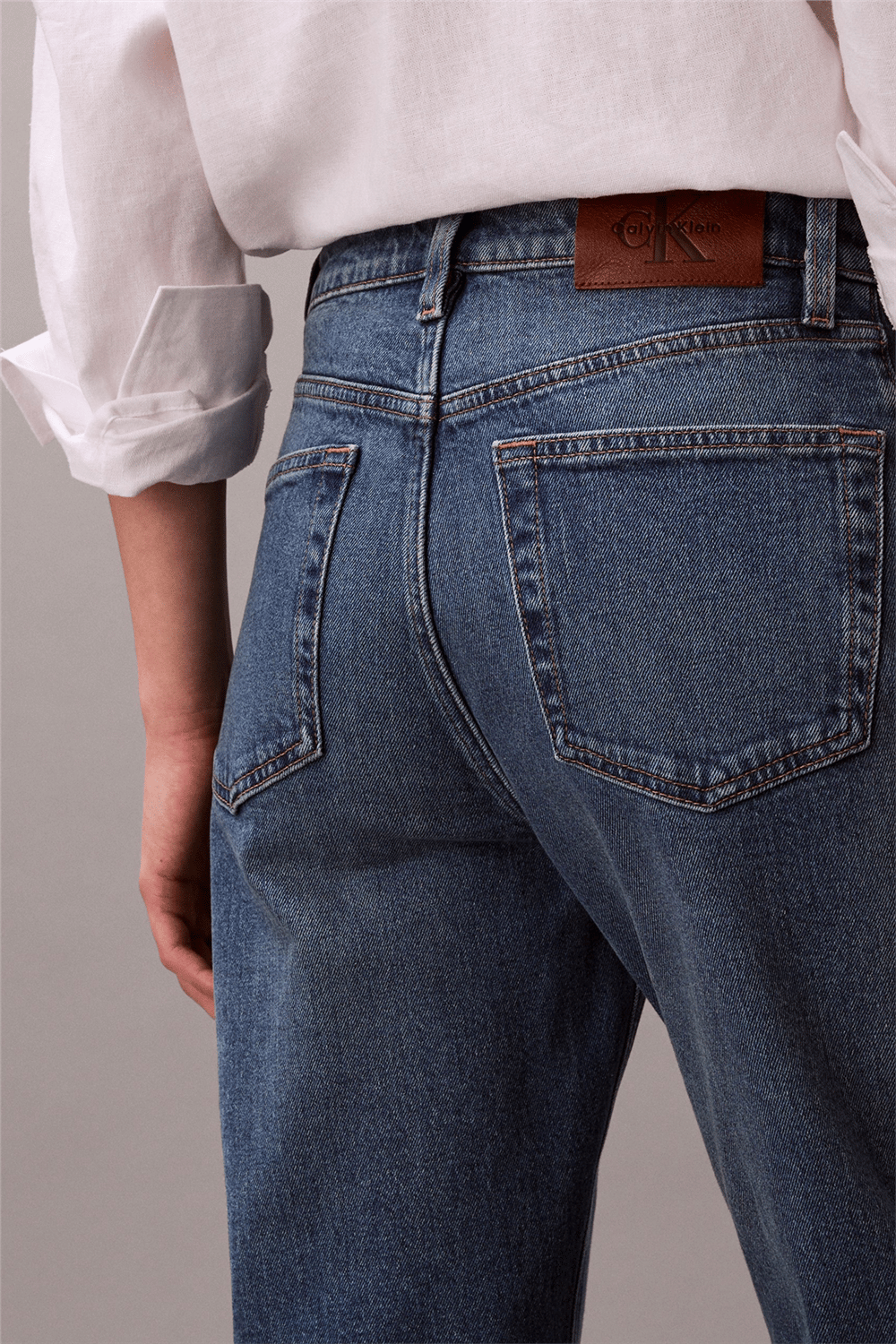 Calvin Klein High Rise Straight V Kadın Jean Pantolon Mavi