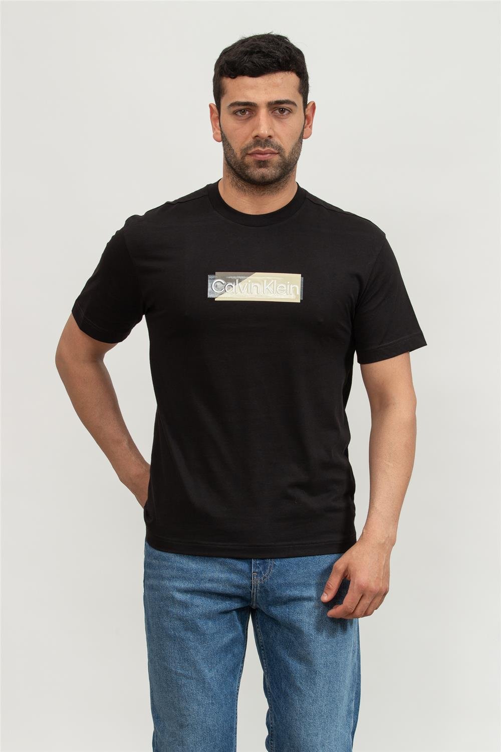 Calvin Klein Layered Gel Logo Erkek Bisiklet Yaka T-Shirt