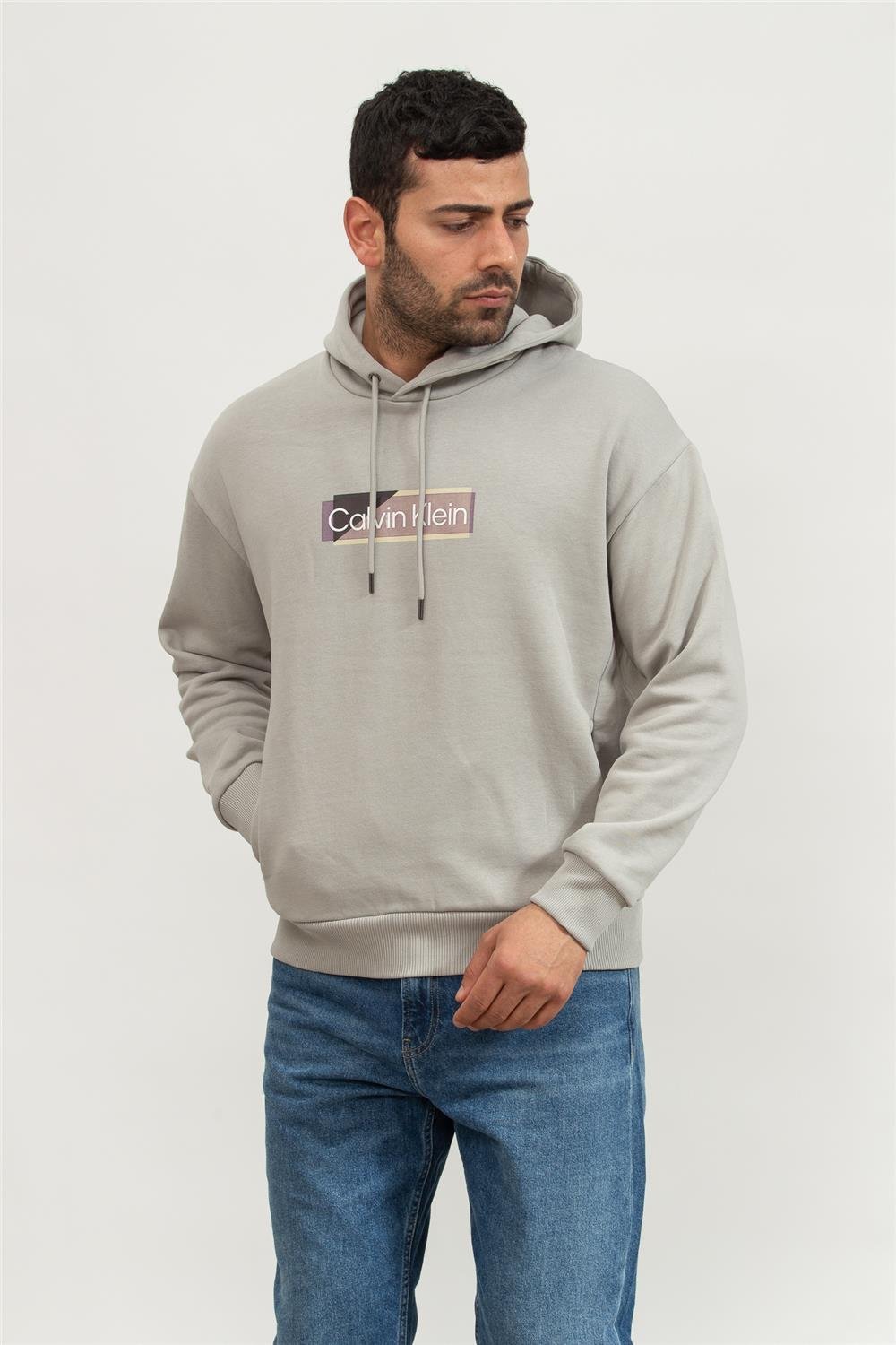 Calvin Klein Layered Gel Logo Erkek Kapüşonlu Sweatshirt