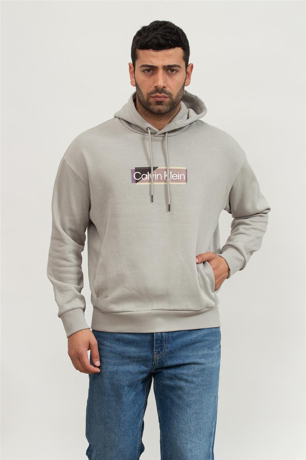 Calvin Klein Layered Gel Logo Erkek Kapüşonlu Sweatshirt
