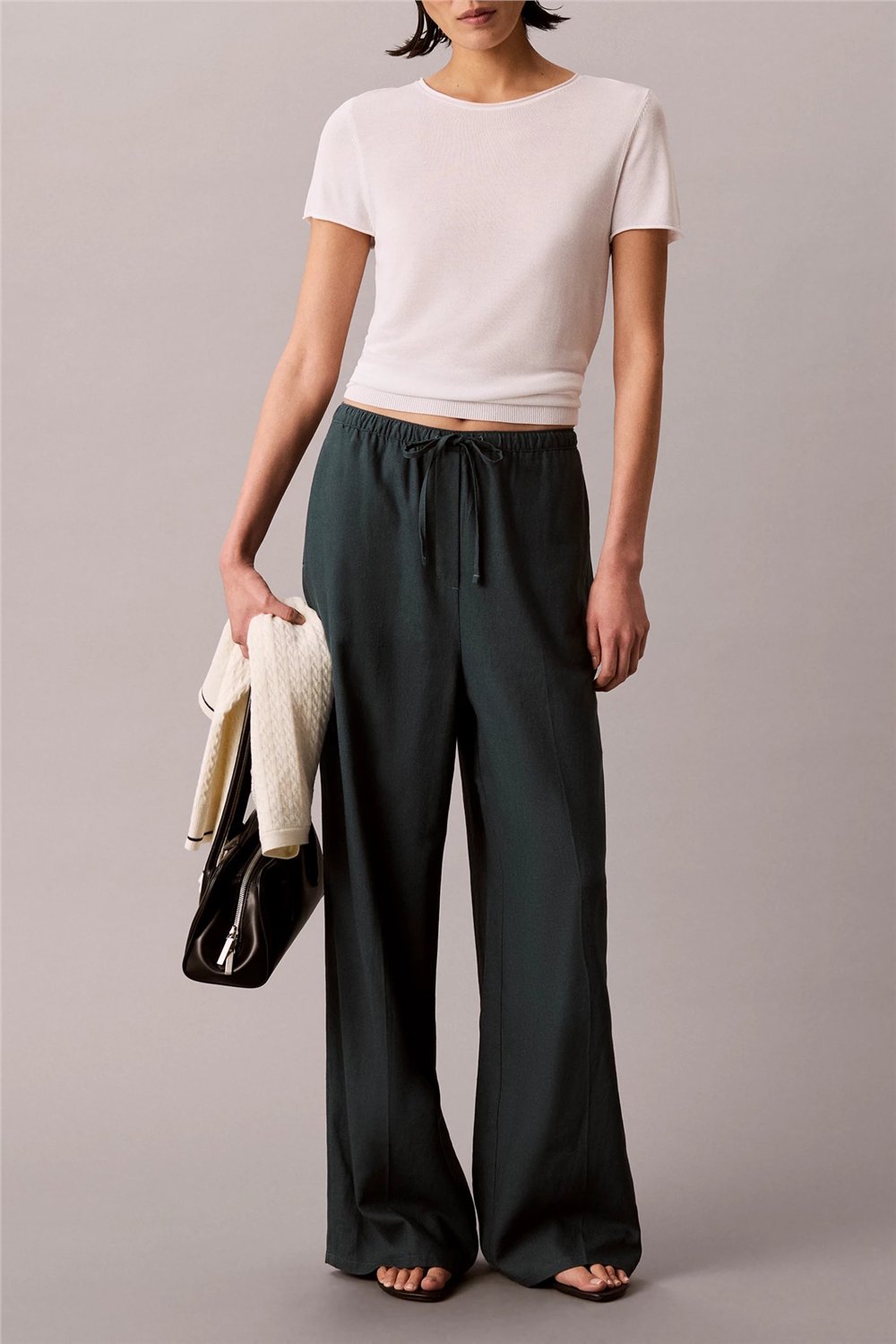 Calvin Klein Linen Weekend Casual Kadın Chino Pantolon Mavi