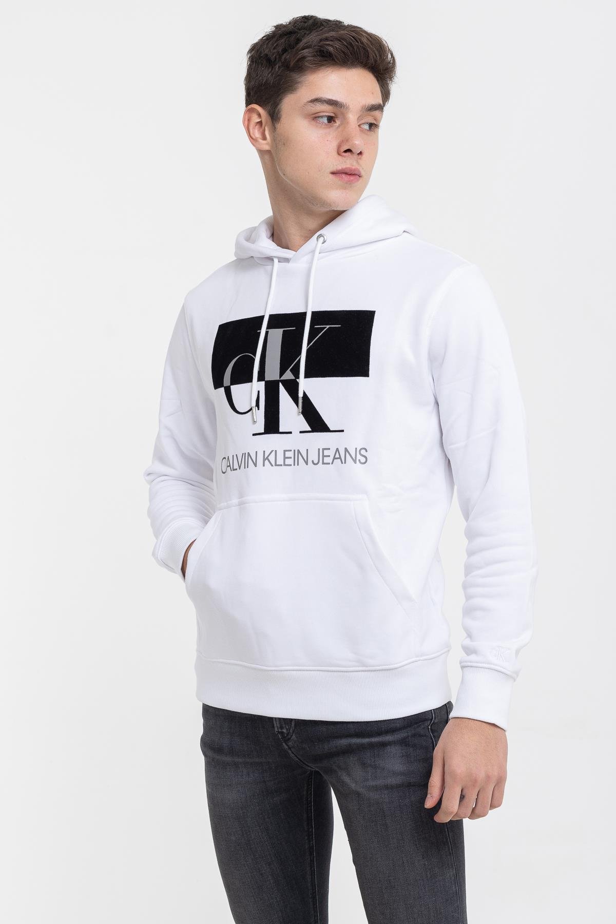 Calvin Klein Logo Baskılı Erkek Kapüşonlu Sweatshirt