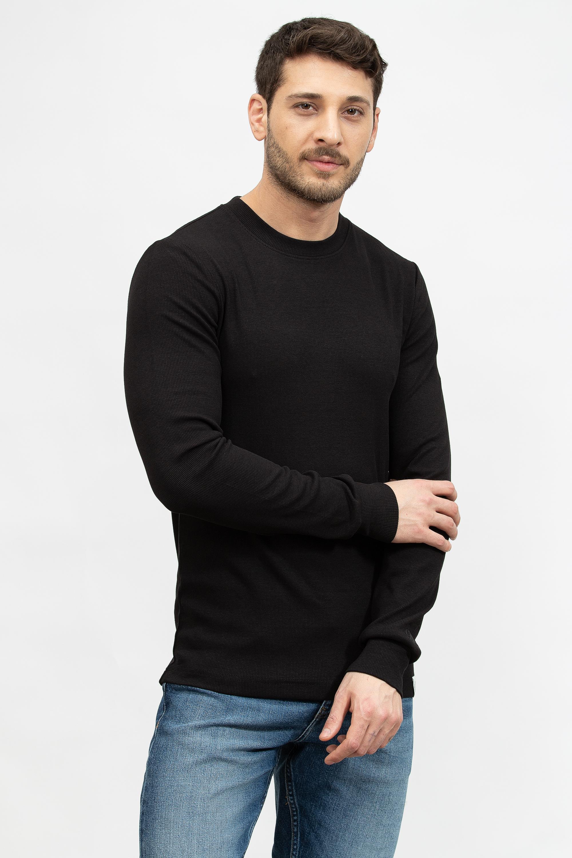 Calvin Klein Logo Tab Rib Ls Erkek Bisiklet Yaka Sweatshirt