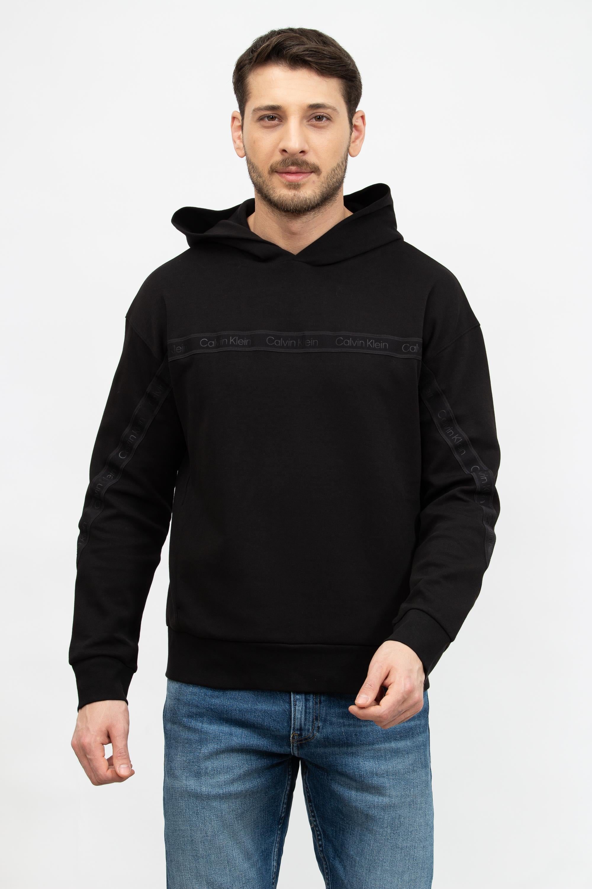 Calvin Klein Logo Tape Interlock Hoodie Erkek Kapüşonlu Sweatshirt