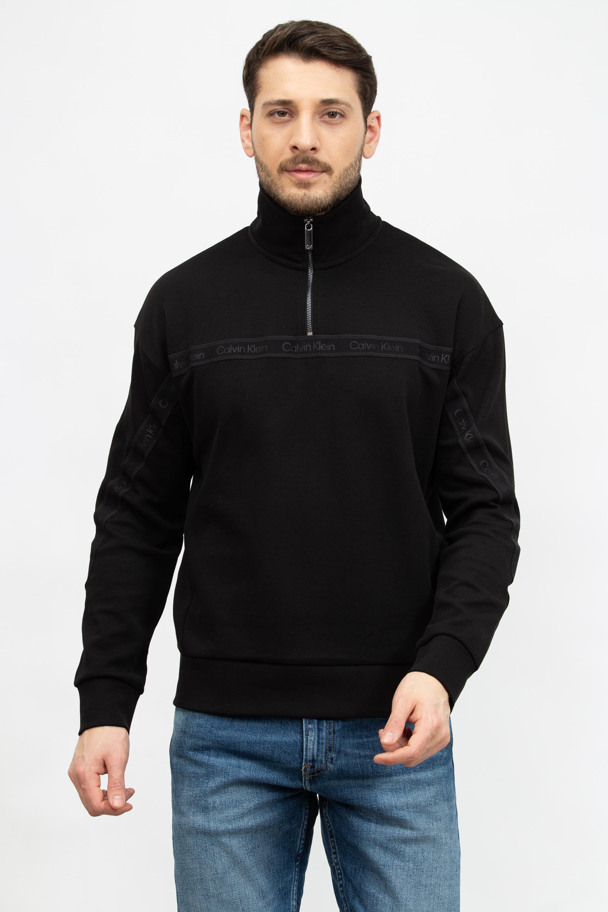 Calvin Klein Logo Tape Interlock Q-Zip Erkek Fermuarlı Sweatshirt