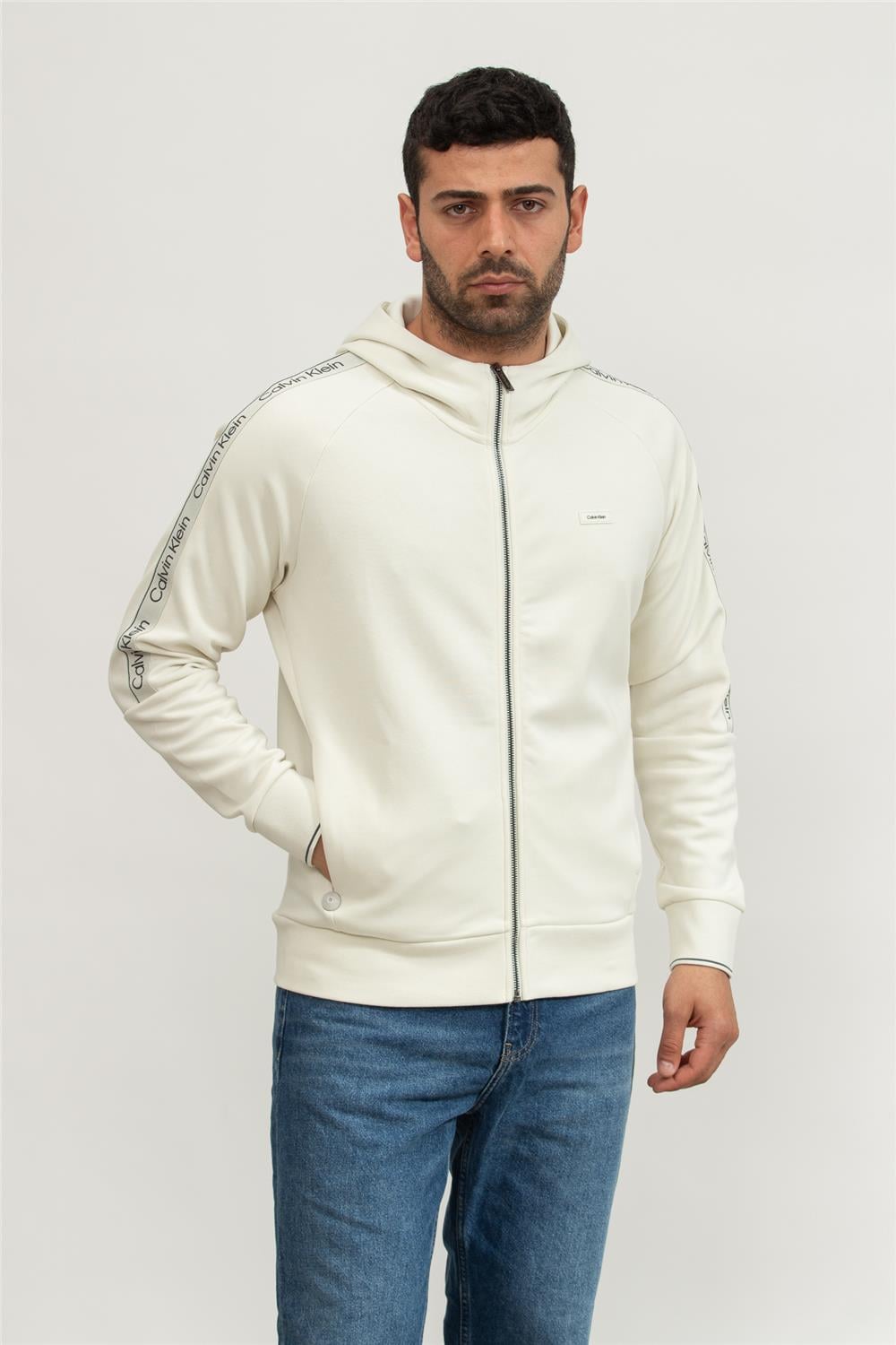 Calvin Klein Logo Tape Raglan Zip Through Erkek Fermuarlı Sweatshirt