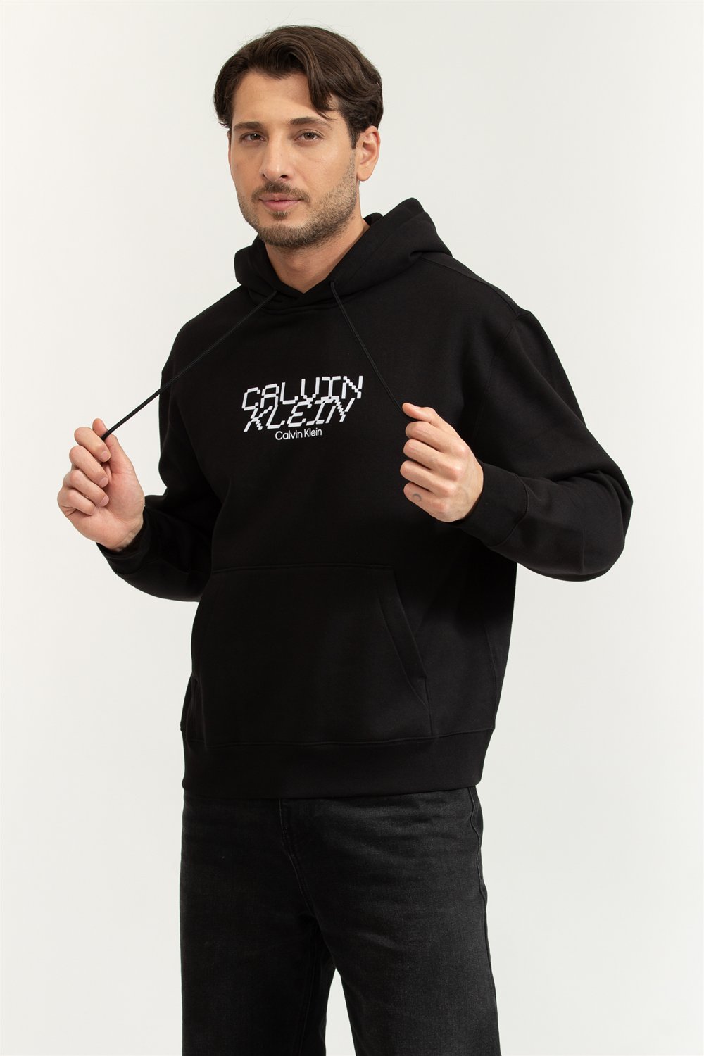 Calvin Klein LS 350Fleece Calvin Tech Graphic Erkek Kapüşonlu Sweatshirt