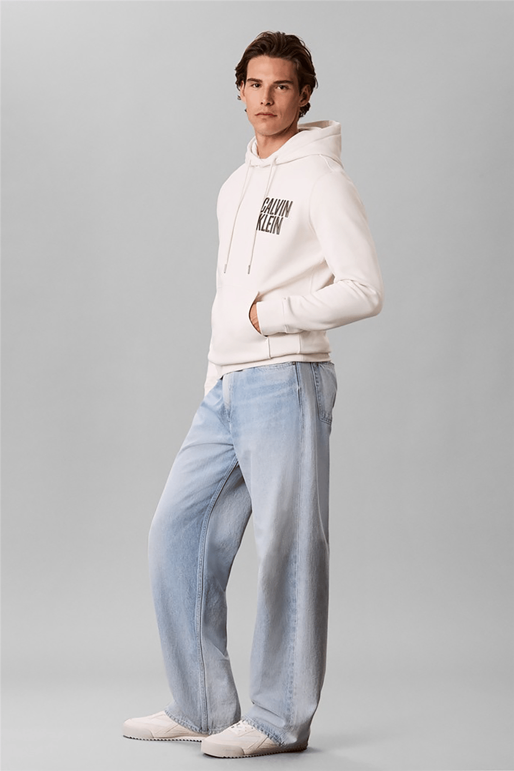 Calvin Klein Ls 350Fleece Eu Bold Clvn Kln Ho Erkek Bisiklet Yaka Sweatshirt Beyaz