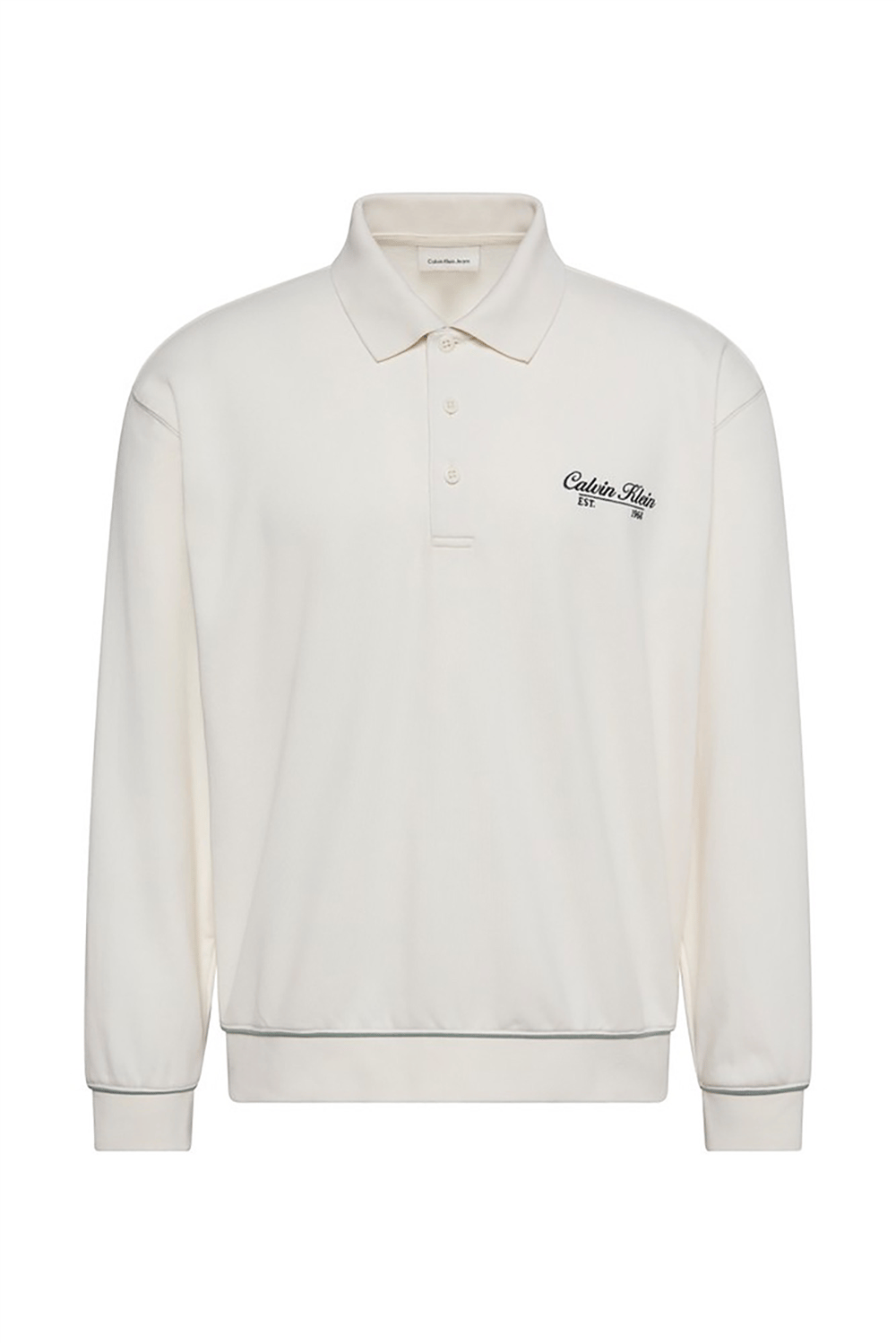 Calvin Klein Ls 350Gsm Terry Piped Polo Sweat Erkek Polo Yaka Sweatshirt Beyaz