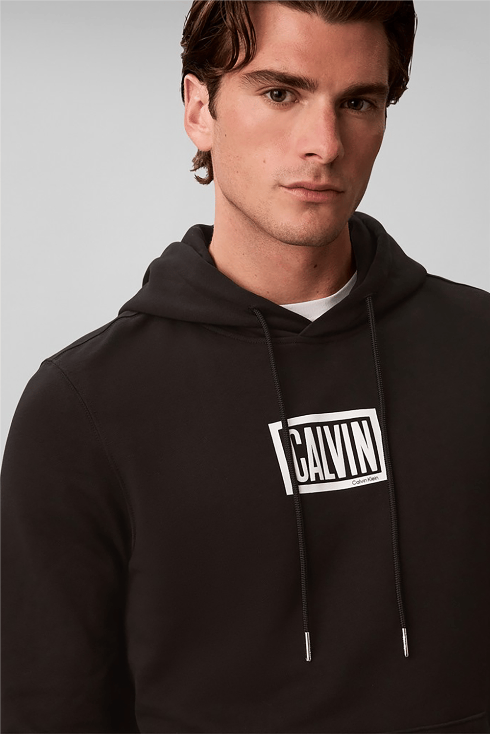 Calvin Klein Ls 350Terry Eu Clvin Box Logo Ho Erkek Bisiklet Yaka Sweatshirt Siyah