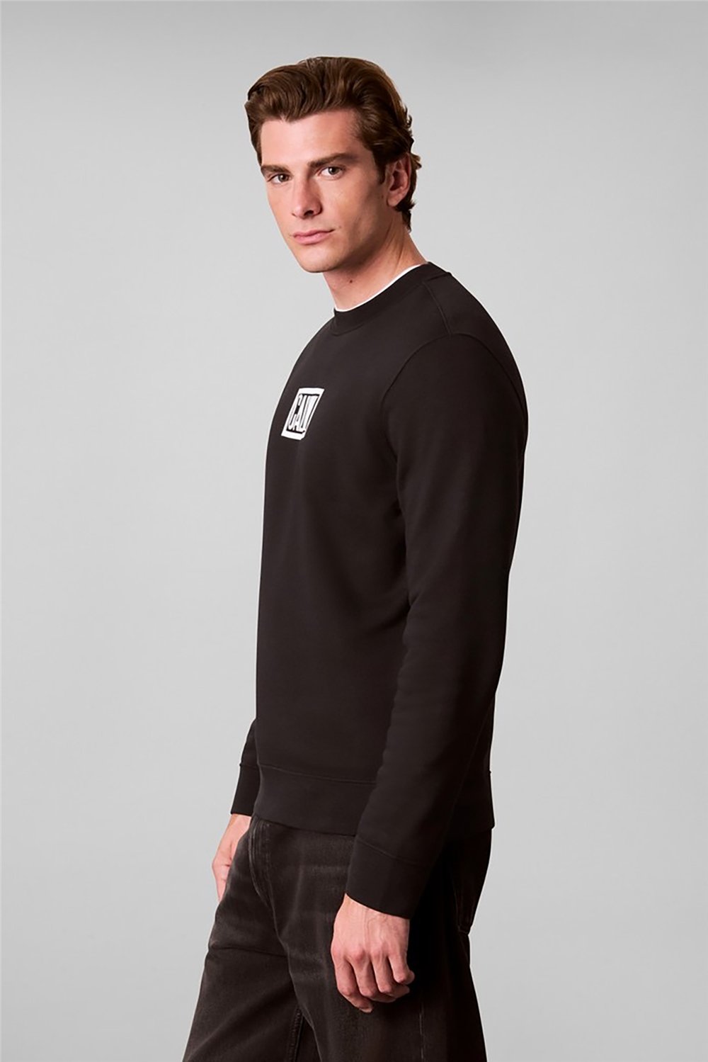 Calvin Klein Ls 350Terry Eu Clvin Box Logo Cn Erkek Bisiklet Yaka Sweatshirt Siyah