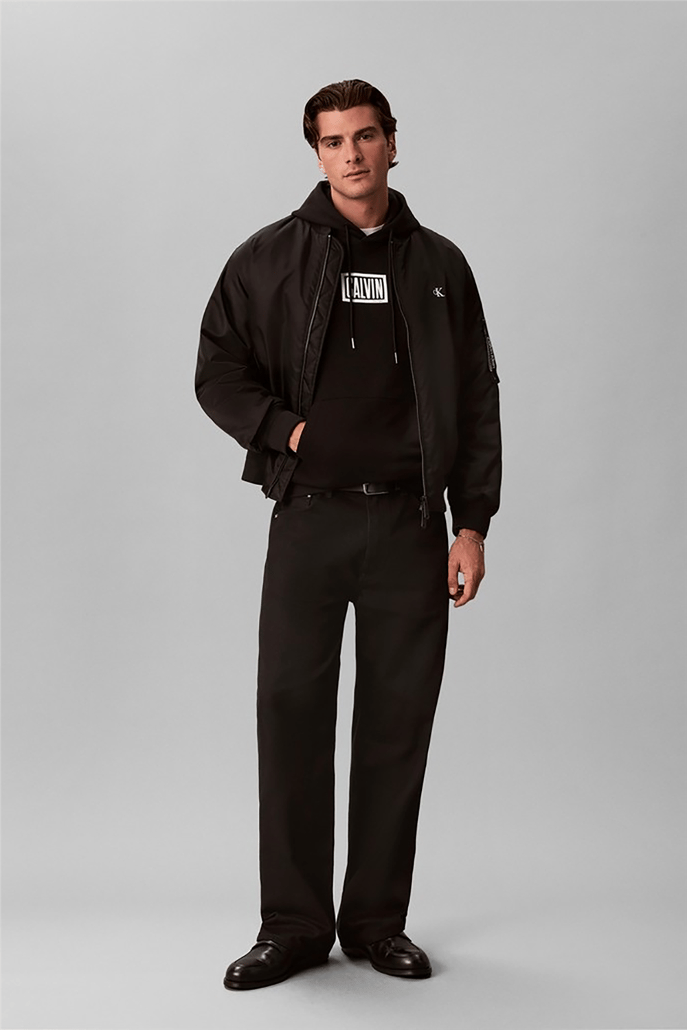 Calvin Klein Ls 350Terry Eu Clvin Box Logo Ho Erkek Bisiklet Yaka Sweatshirt Siyah