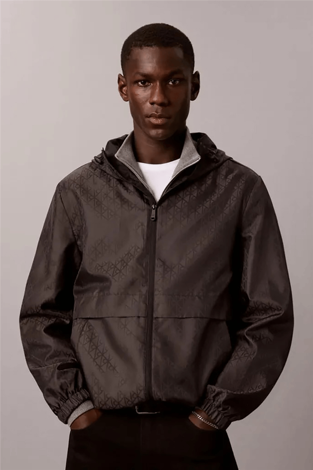 Calvin Klein Ls Aop Nylon Flange Windbreaker Erkek Rüzgarlık Siyah