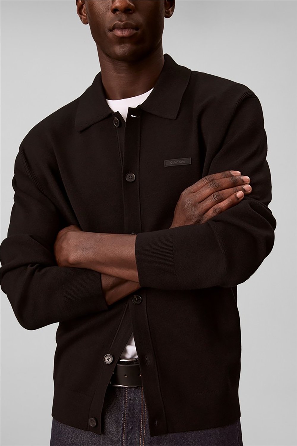 Calvin Klein Ls Ck Tech Knit Polo Button Fron Erkek Triko Siyah