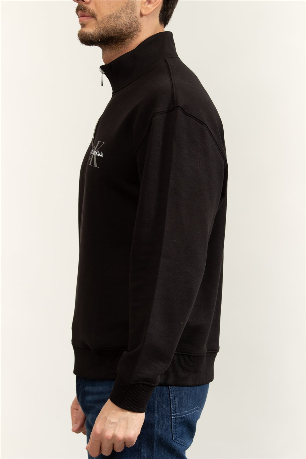 Calvin Klein LS Eu 350Terry Micro Monologo Qt Erkek Fermuarlı Sweatshirt
