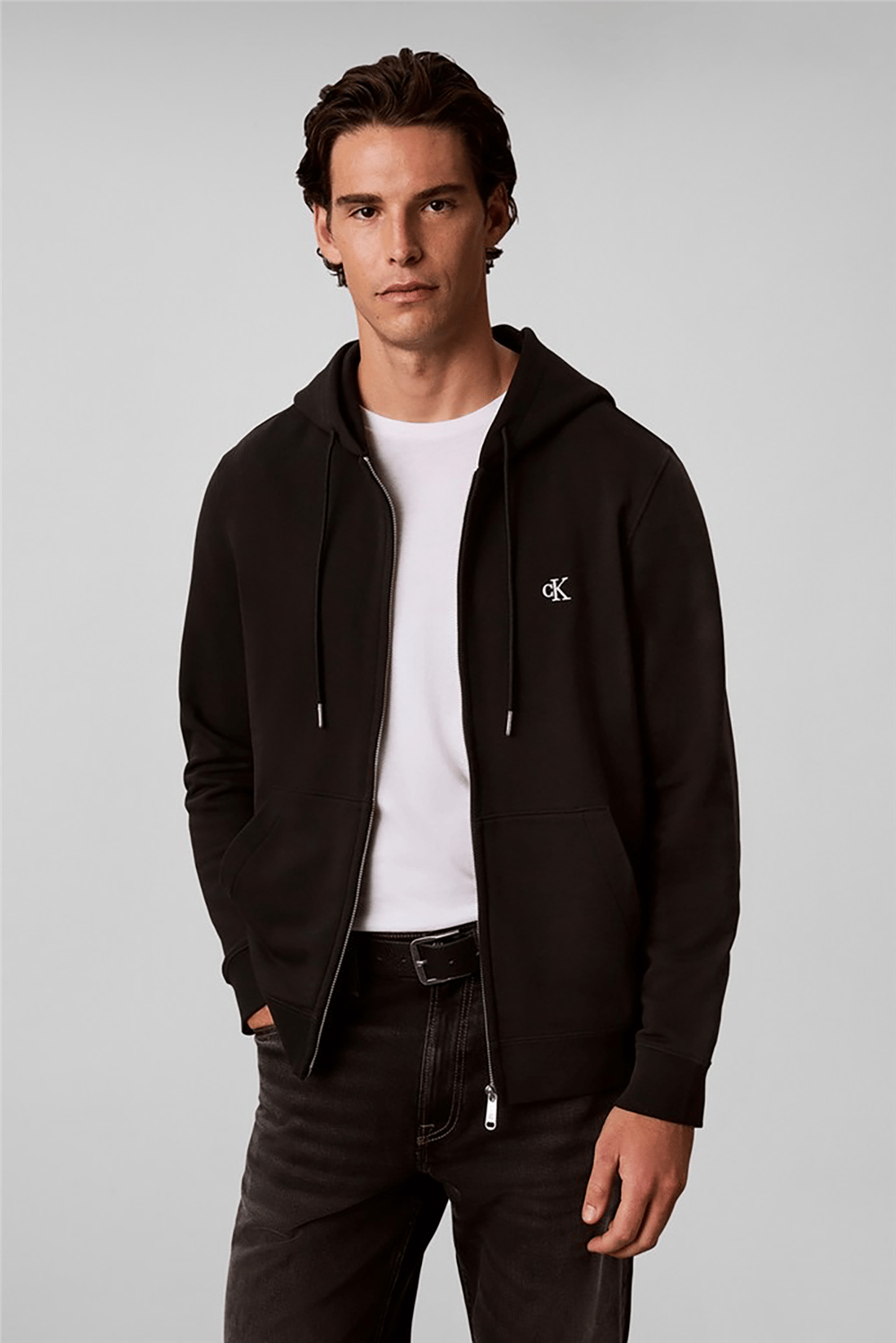 Calvin Klein Ls Eu 350Terry Mnogrm Fz Hoodie Erkek Kapüşonlu Sweatshirt Siyah