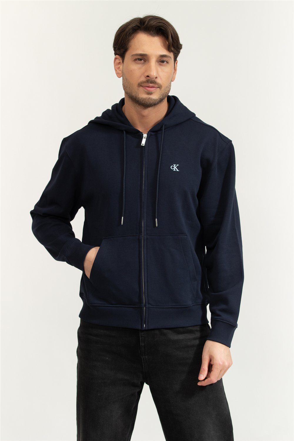 Calvin Klein LS Eu 350Terry Monogram Fz Hoodi Erkek Kapüşonlu Sweatshirt