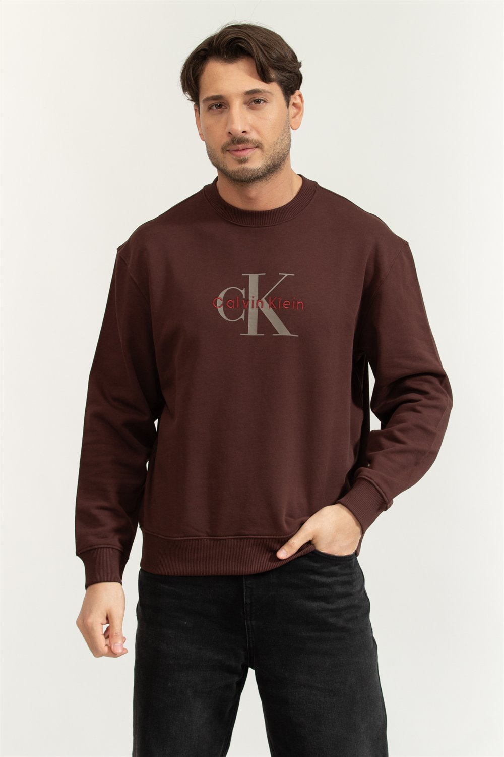 Calvin Klein LS Eu 350Terry Monologo Cn Swtsh Erkek Bisiklet Yaka Sweatshirt