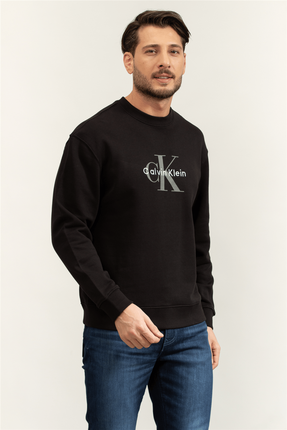 Calvin Klein LS Eu 350Terry Monologo Cn Swtsh Erkek Bisiklet Yaka Sweatshirt