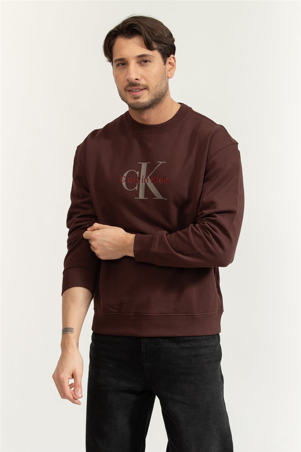 Calvin Klein LS Eu 350Terry Monologo Cn Swtsh Erkek Bisiklet Yaka Sweatshirt