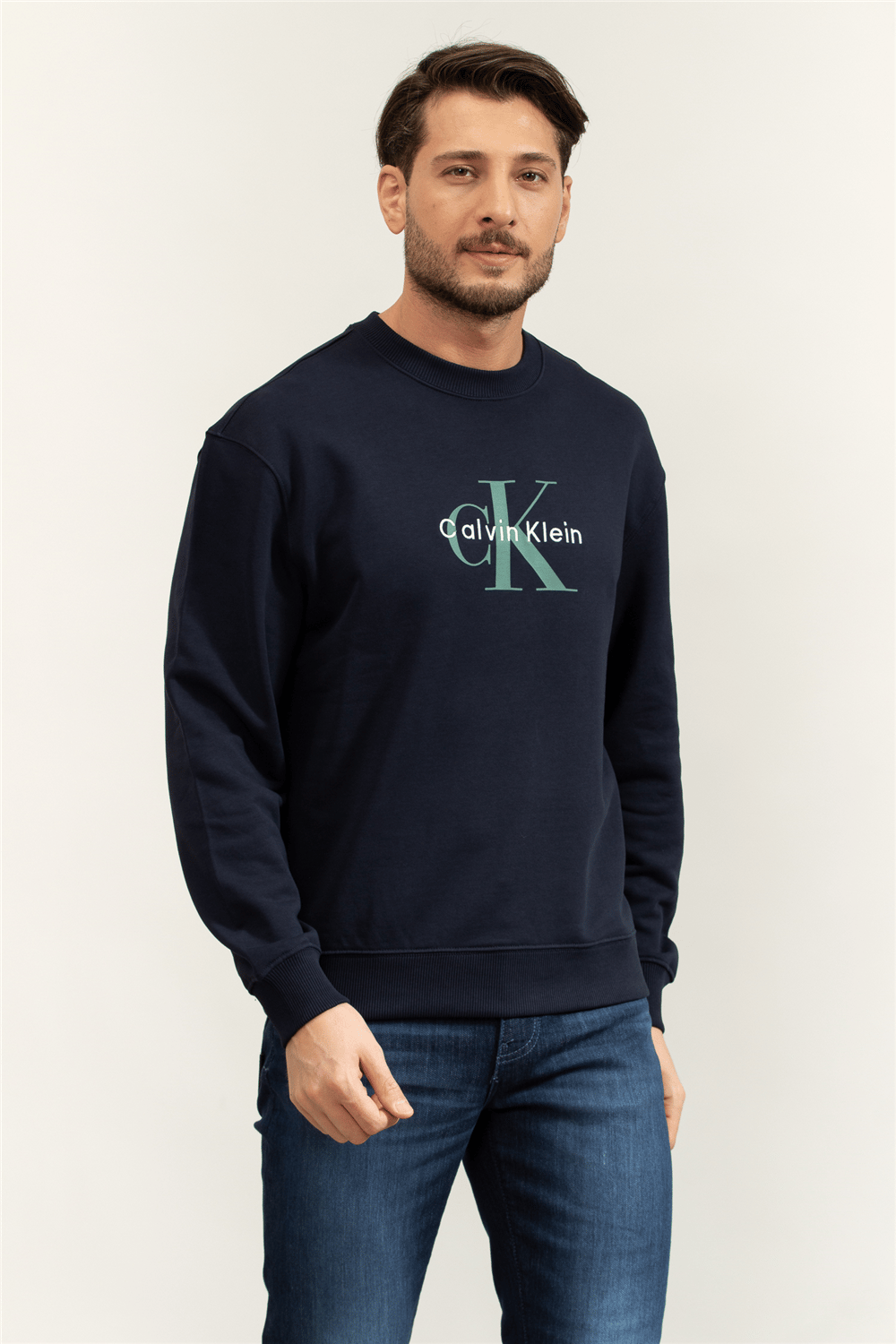 Calvin Klein LS Eu 350Terry Monologo Cn Swtsh Erkek Bisiklet Yaka Sweatshirt