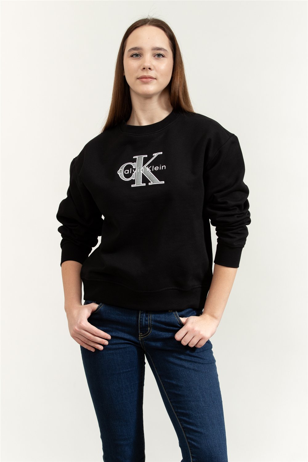 Calvin Klein LS Foil Monologo French Terry Rl Kadın Bisiklet Yaka Sweatshirt