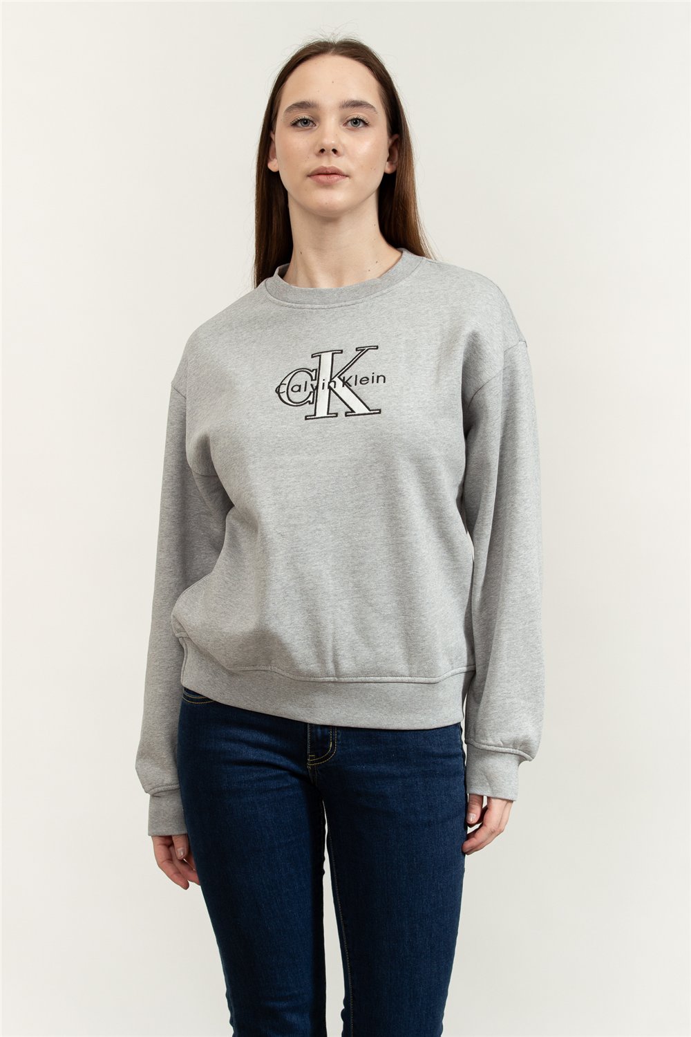 Calvin Klein LS Foil Monologo French Terry Rl Kadın Bisiklet Yaka Sweatshirt