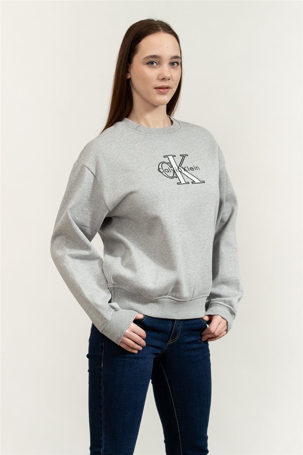 Calvin Klein LS Foil Monologo French Terry Rl Kadın Bisiklet Yaka Sweatshirt