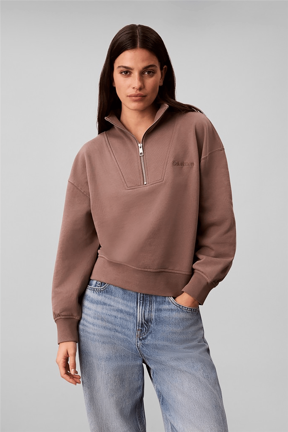 Calvin Klein Ls French Terry Standard Logo To Kadın Fermuarlı Sweatshirt