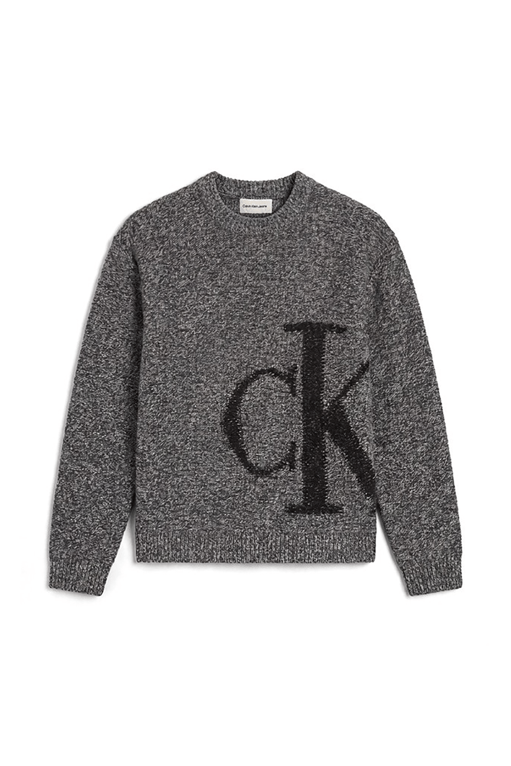 Calvin Klein Ls Lambswool Blend Monogram Crew Erkek Triko Gri