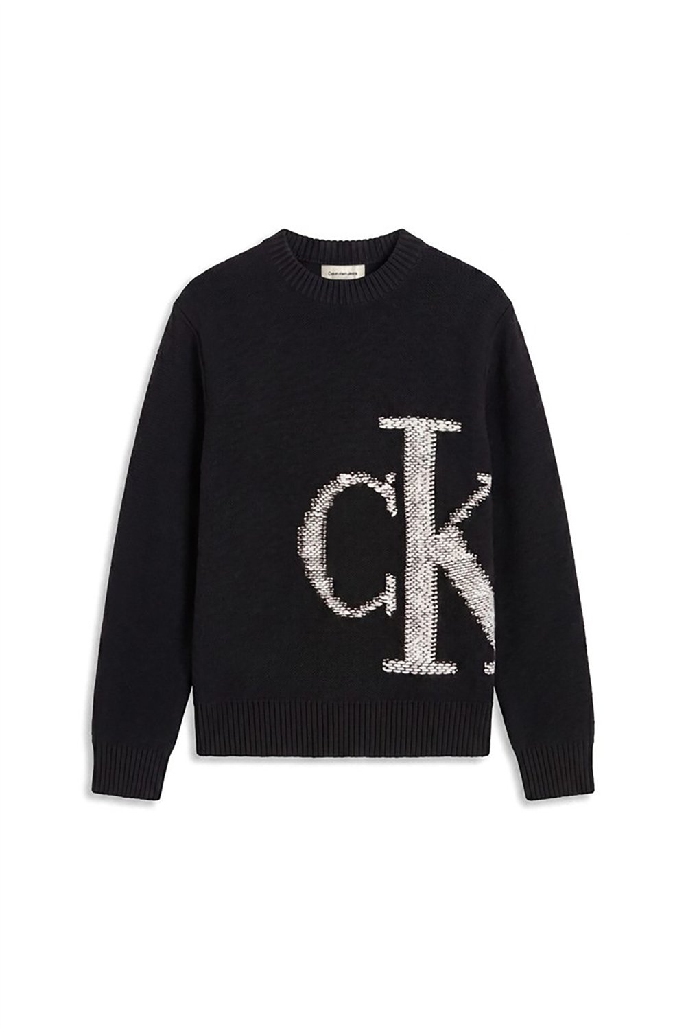 Calvin Klein Ls Lambswool Blend Monogram Crew Erkek Triko Siyah