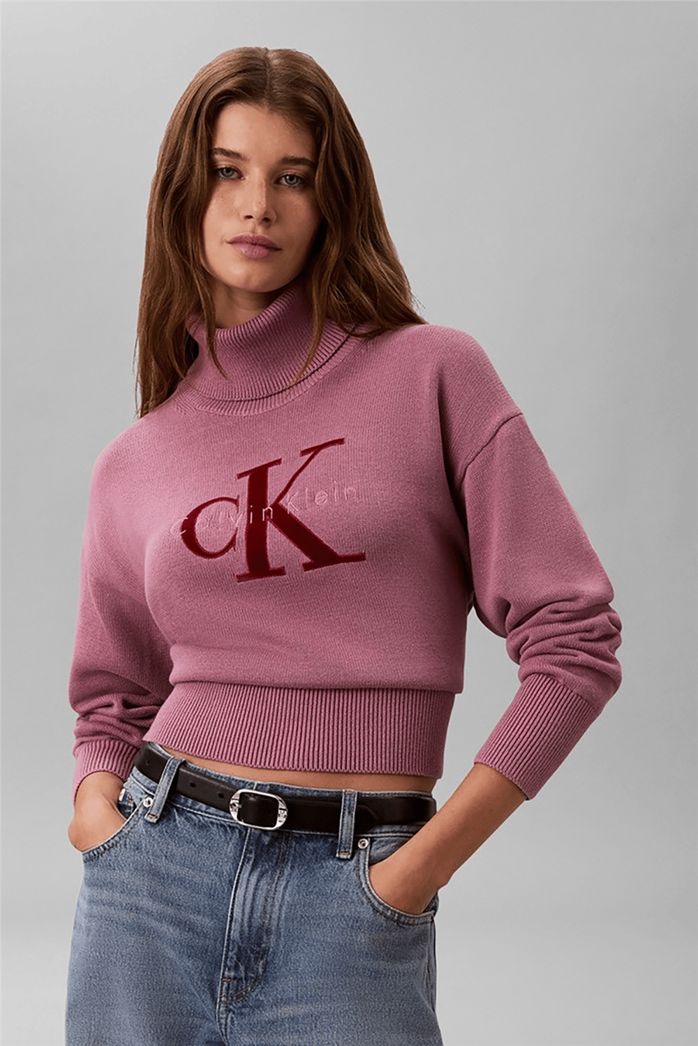 Calvin Klein Ls Logo Tneck Pullover Kadın Triko